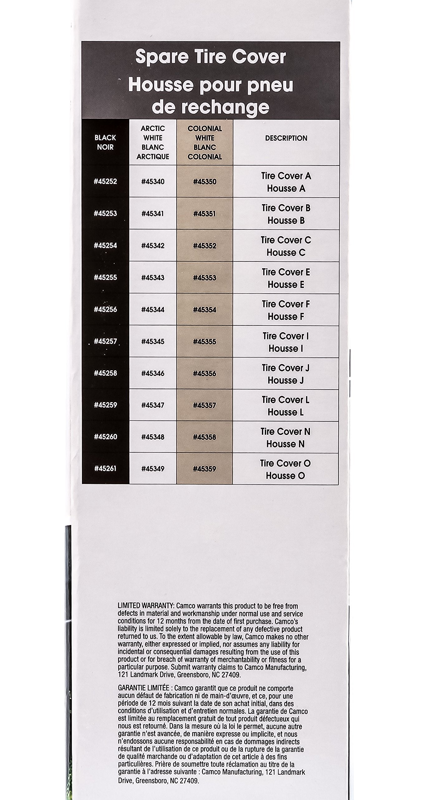 Camco 45252 Black 34 Inches Vinyl Spare Tire Cover