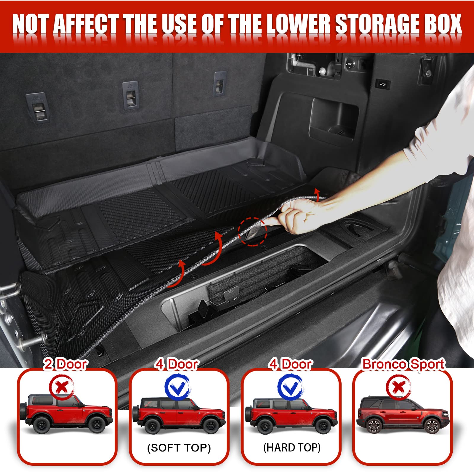 Mabett Trunk Lower Storage Mat for Ford Bronco Accessories 2021 2022 2023 4-Door and 2-Door Heavy Car Cargo Mats Black