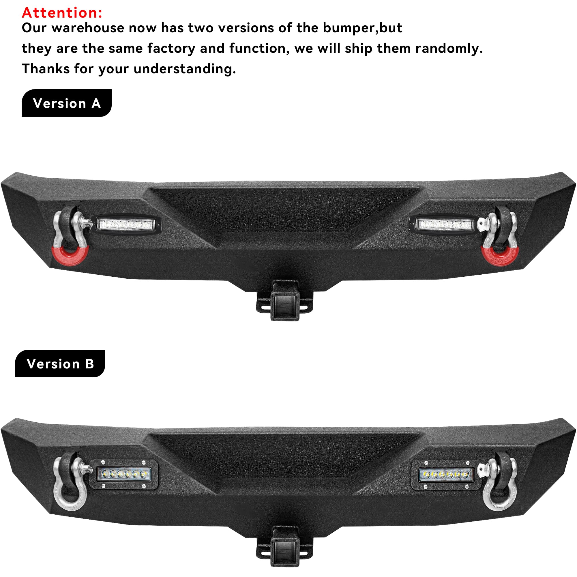 Ledkingdomus Rear Bumper Compatible With 07-18 Jeep Wrangler Jk And Jk Unlimited, Off Road Back Bumper W/ 2X Led Lights & 2'' Hi