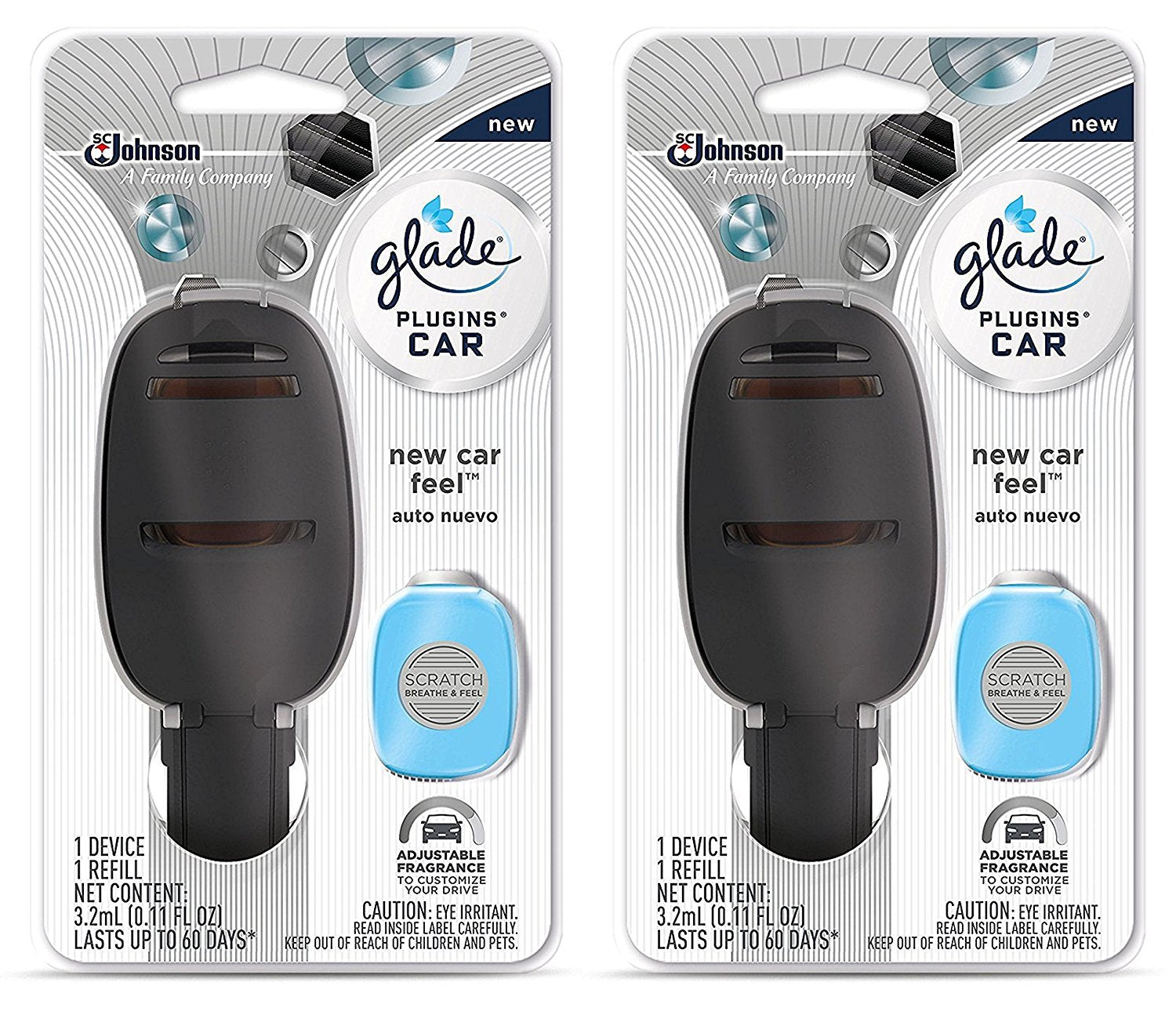 Glade Plugins Car Starter Kit - New Car Feel - Starter Kit Contains: 1 Device & 1 Refill - Pack of 2 Starter Kits
