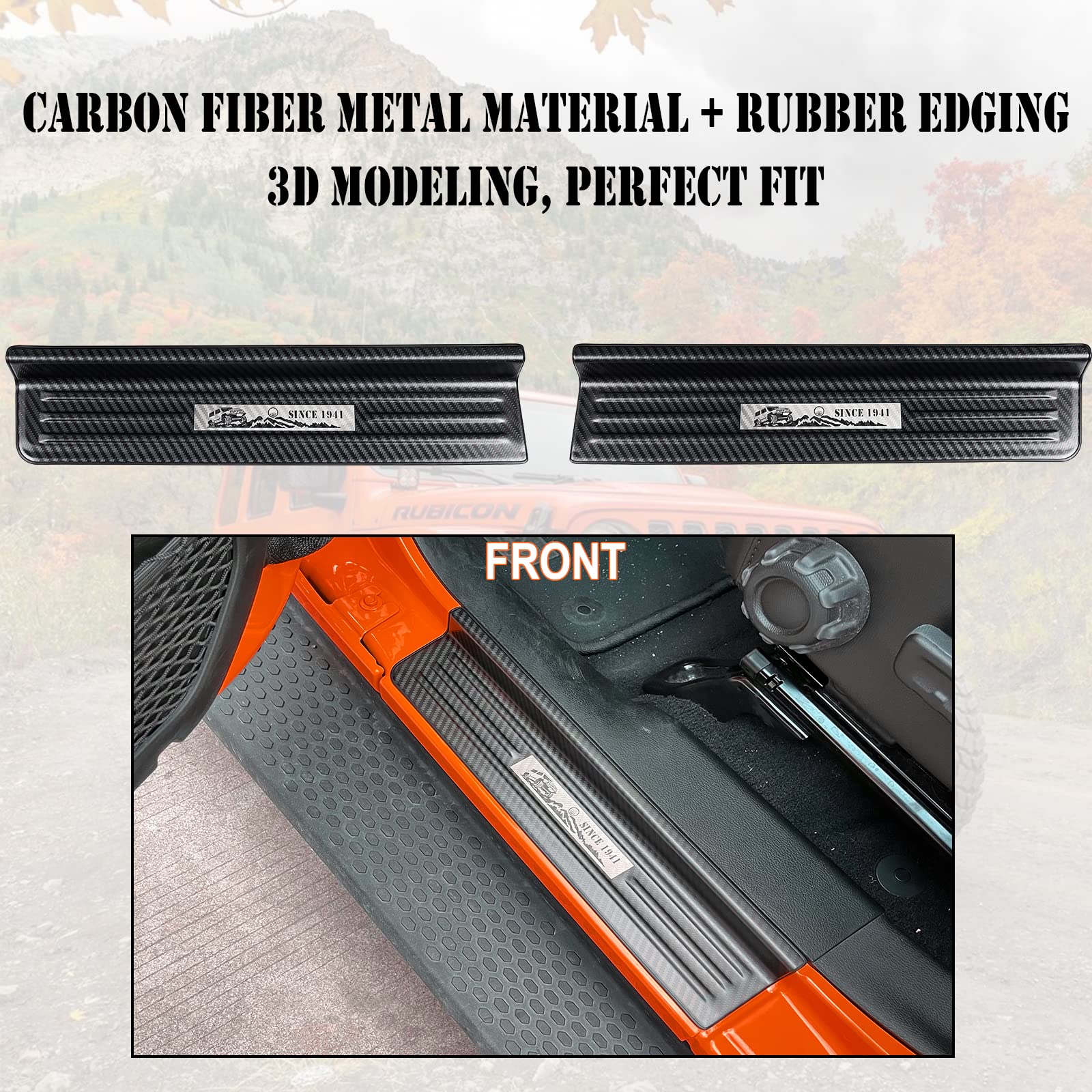 Rowa Door Sill Guards Compatible With Jeep 2018-2025 Wrangler Jl Jlu & 2020-2025 Gladiator Jt, Carbon Fiber Pattern 304 Stainles