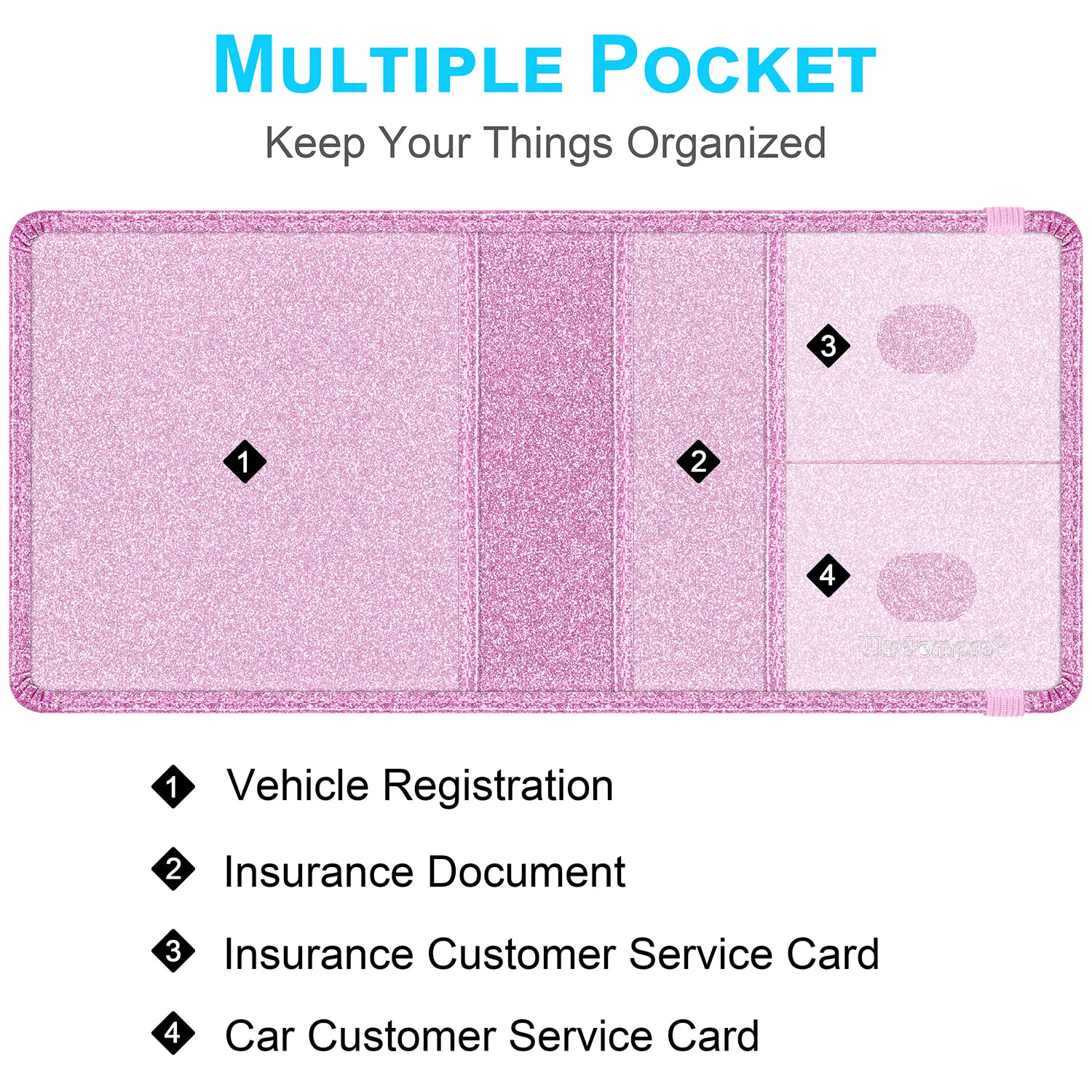 Wisdompro Car Registration And Insurance Holder Glitter Pu Leather Glove Box Organizer Wallet For Document, Id, Driver 'S Licens