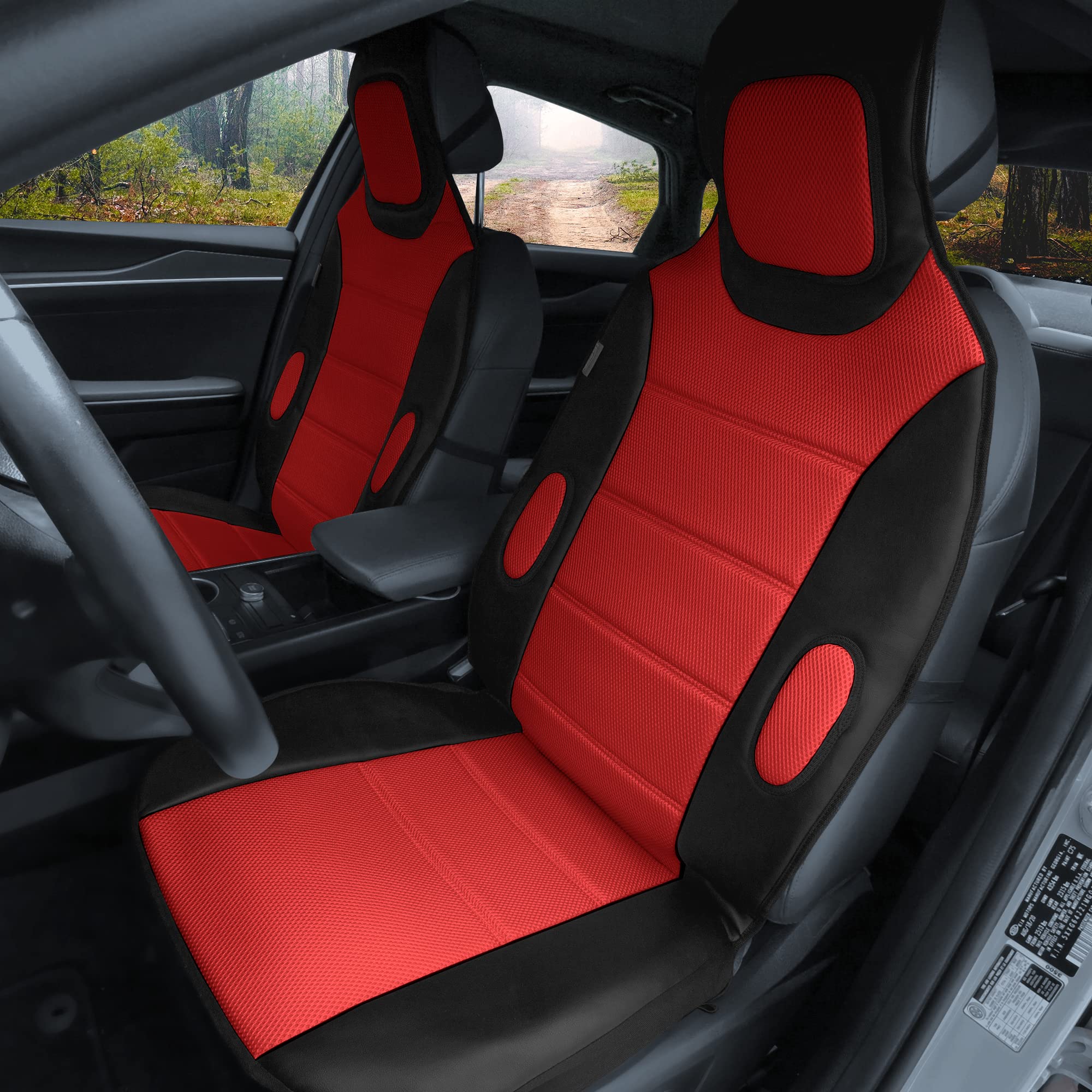 FH Group Car Seat Cover Cushion - 2 Pack Seat Covers for Cars Trucks SUV,Faux Leather Car Seat Cushions, Waterproof Car Seat Cover Cushion, Universal Fit Car Seat protector Front Set Red
