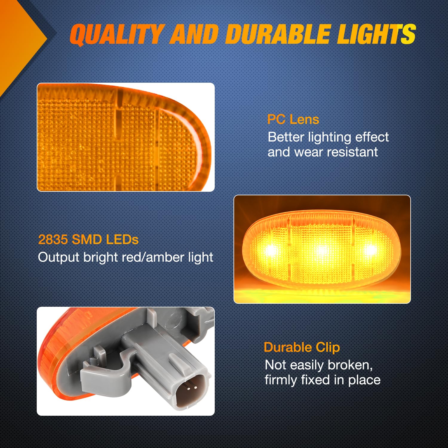 Nilight Wheel Fender Side Marker Lights 4 Pcs 3 Led Red Amber Front Rear Clearance Light Plug And Play Pc Lens Compatible With 2