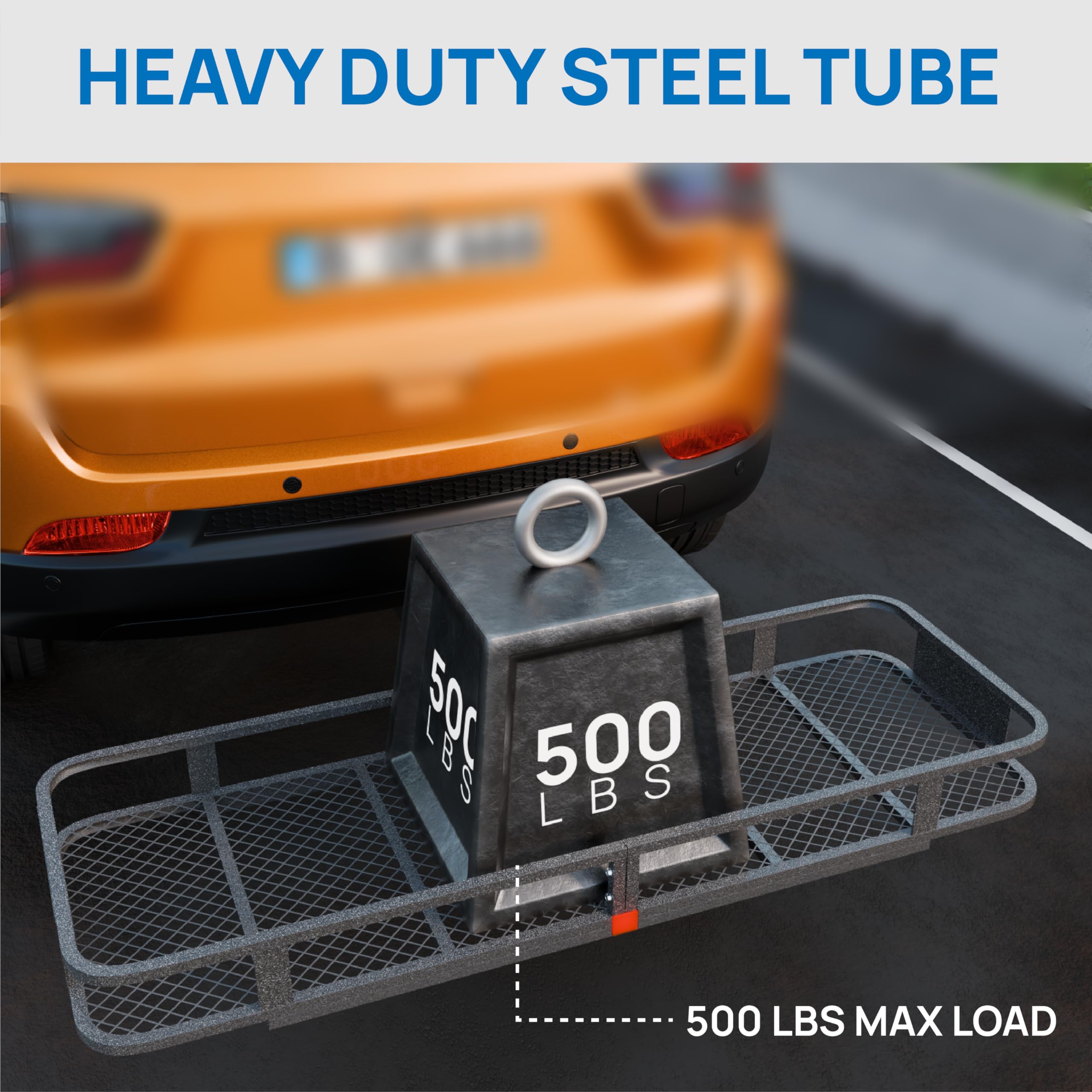 Tuffiom 60''X20''X6'' Folding Hitch Mount Cargo Carrier Basket, 500Lbs Steel Car Cargo Trailer Hitch Luggage Rack With Net, Wate