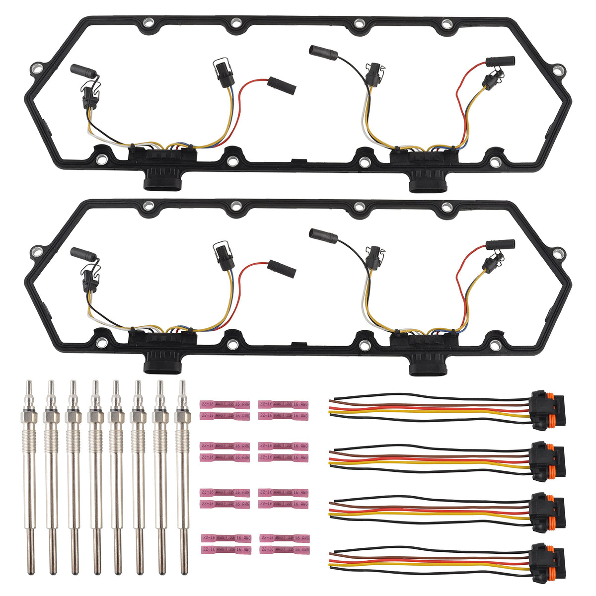 FGJQEFG Injector Glow Plug Harnesses + Valve Cover Gaskets + Glow Plugs Kit Compatible with 94-97 7.3L Ford F250 E350 Powerstrok