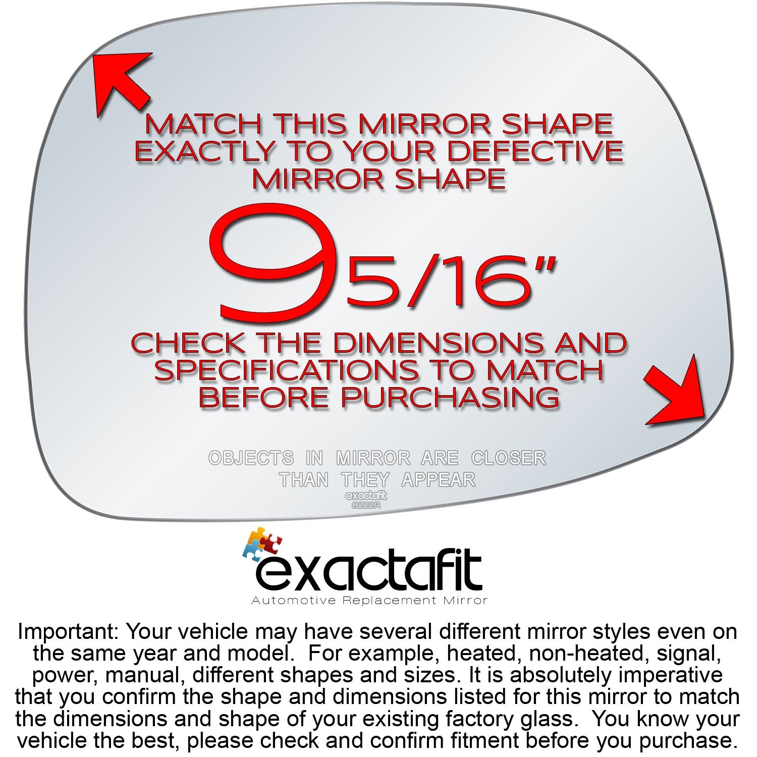 Exactafit 8222R Passenger Side Mirror Glass Replacement Repair Compatible With 2002 2003 2004 2005 2006 2007 Buick Rendezvous