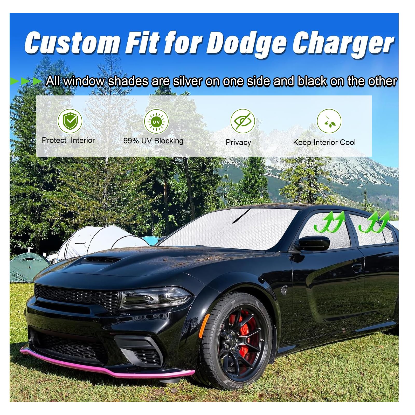 Kmf Windshield Sun Shade Replacement For Dodge Charger Accessories 2011-2024, Side Window Sun Shade Cover Sun Visor Shield Cover