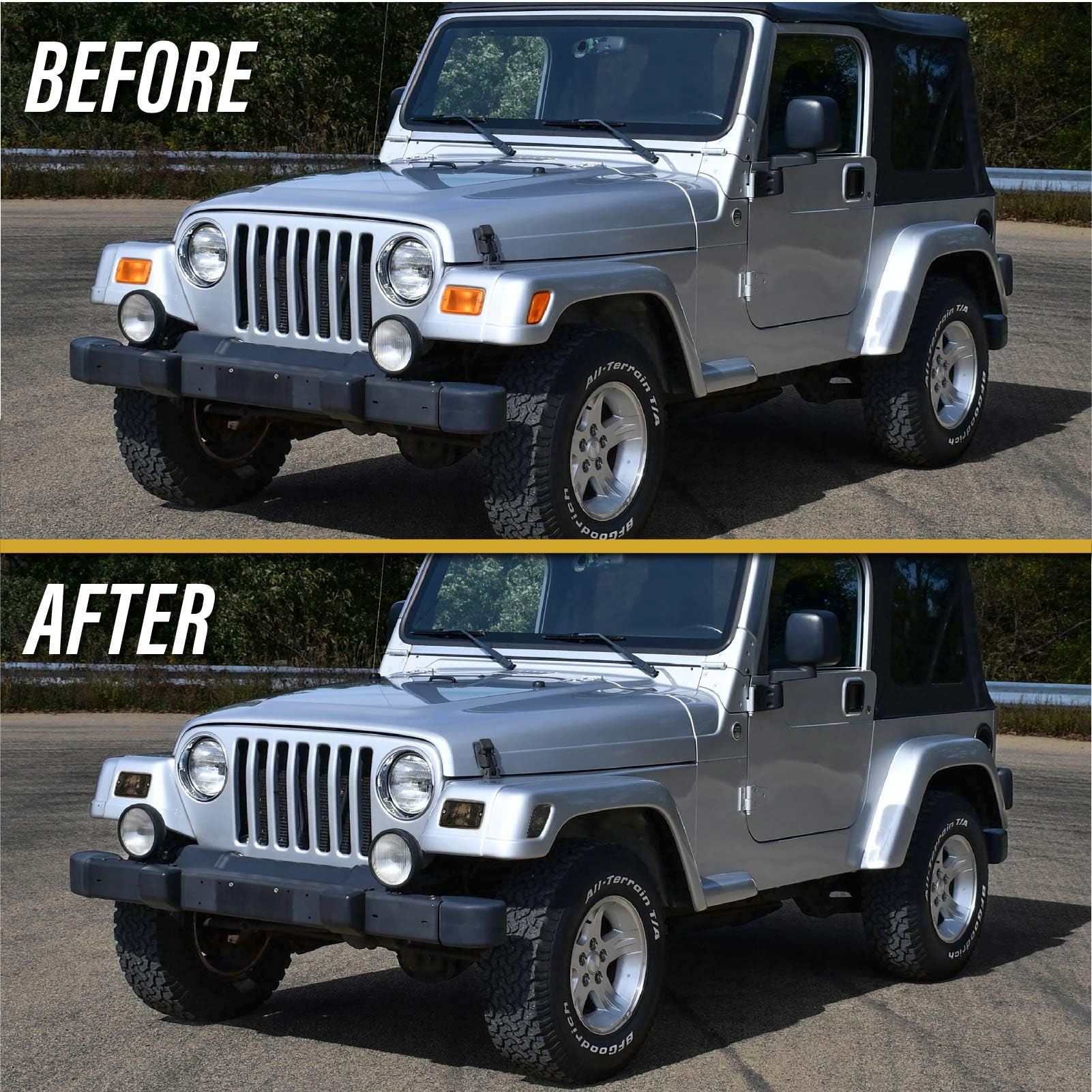 Usr 97-06 Tj Wrangler Smoke Lens Corner Side Marker Light & Front Turn Signal Lights - With X4 Led Amber Bulbs Upgrade - 4 Piece