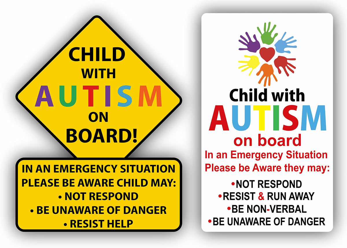 AK Warning Car Sticker Autistic Child on Board Autism Awareness Safety Rescue 2 pcs Vinyl Sticker Decal for car | Van | Trucks |