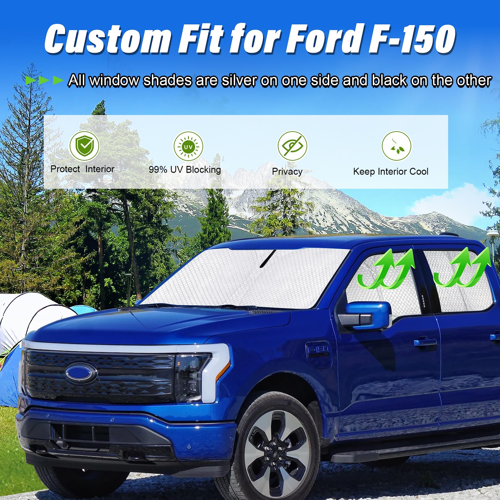 Kmf Windshield Sun Shade For Ford F150 F-150 (Lariat, King Ranch, Platinum, Xl Xlt Limited Raptor) 2021-2025, F150 Sun Shade Cov