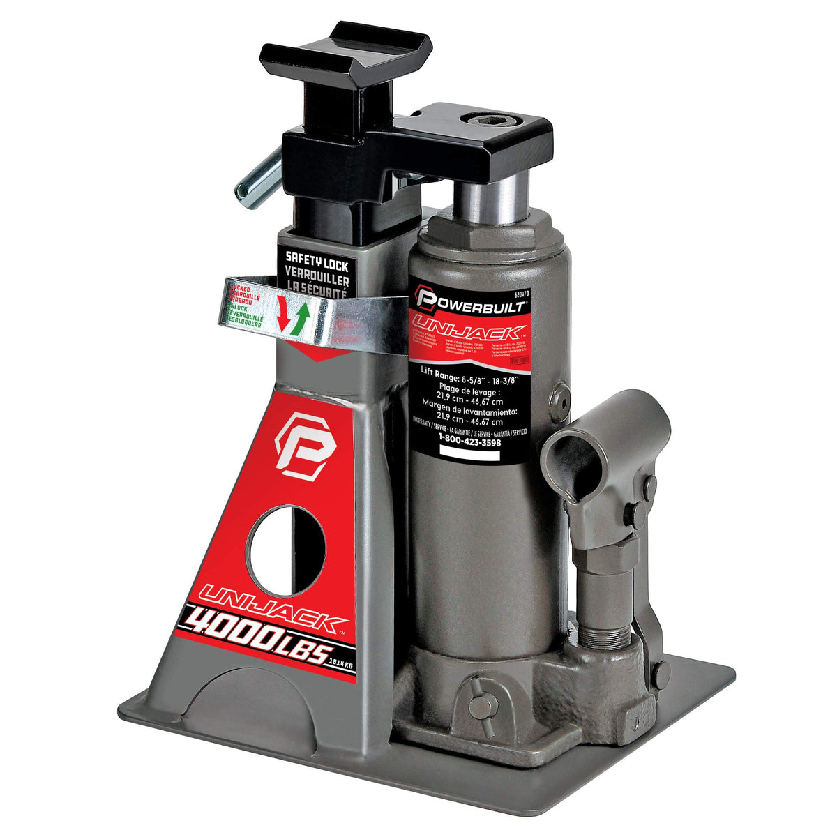Powerbuilt 2 Ton Unijack Combination Hydraulic Bottle Jack / Jackstand In 1 Unit, Compact, Portable, Wide Base, For Unibody Seda