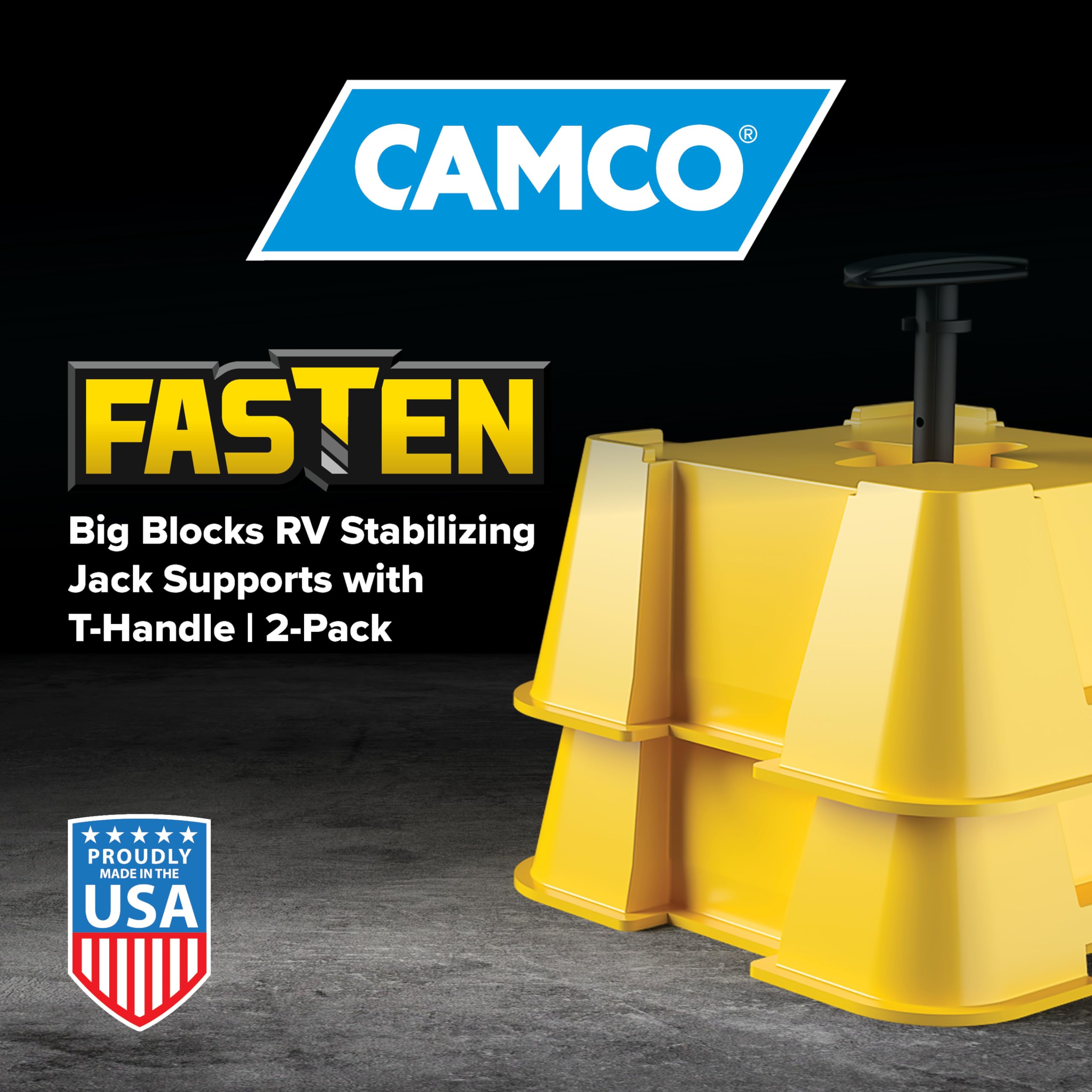 Camco Fasten RV Big Blocks Stabilizing Jack Supports w/Convenient Handle - Nesting Design for RV Storage - Compatible w/Square R