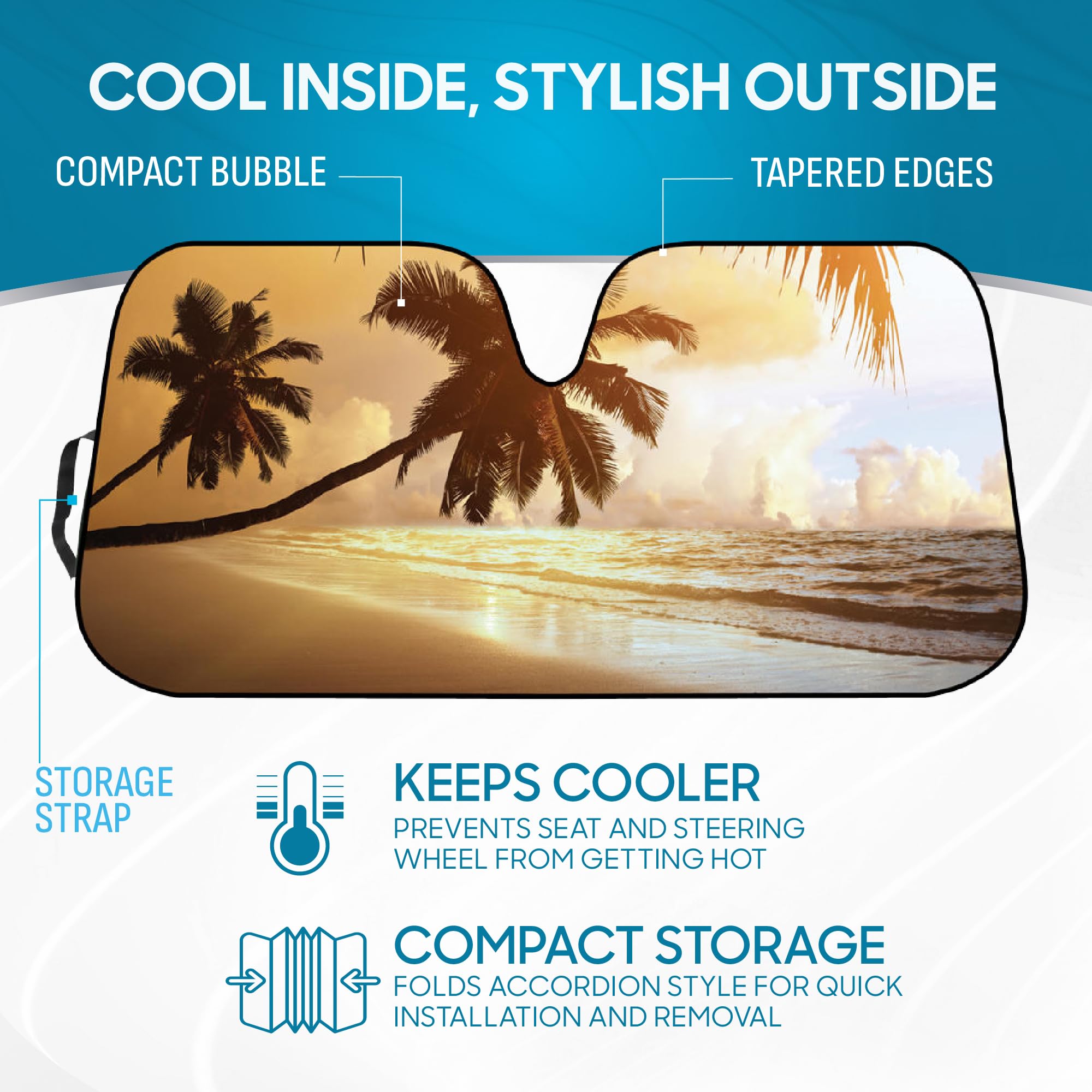 Bdk Golden Sunset Beach Front Windshield Sun Shade Accordion Folding Cute Car Window Shades For Truck & Car Sunshade Shield For