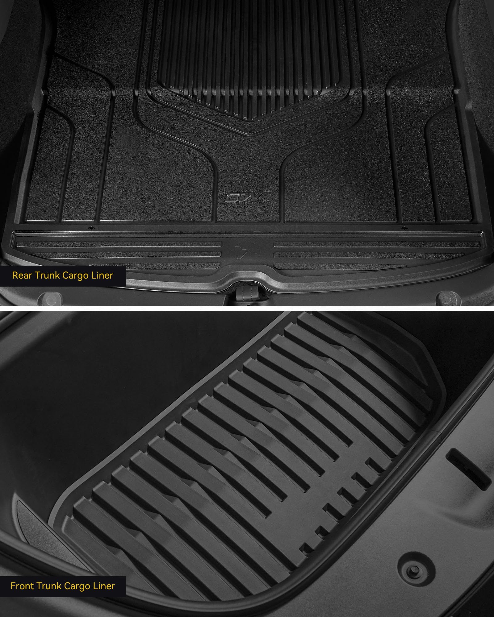 3W All-Weather TPE Floor Liner - Full Set Black Floor Mats and Cargo Liner Mat Custom Fit for Tesla Model 3 2021-2023