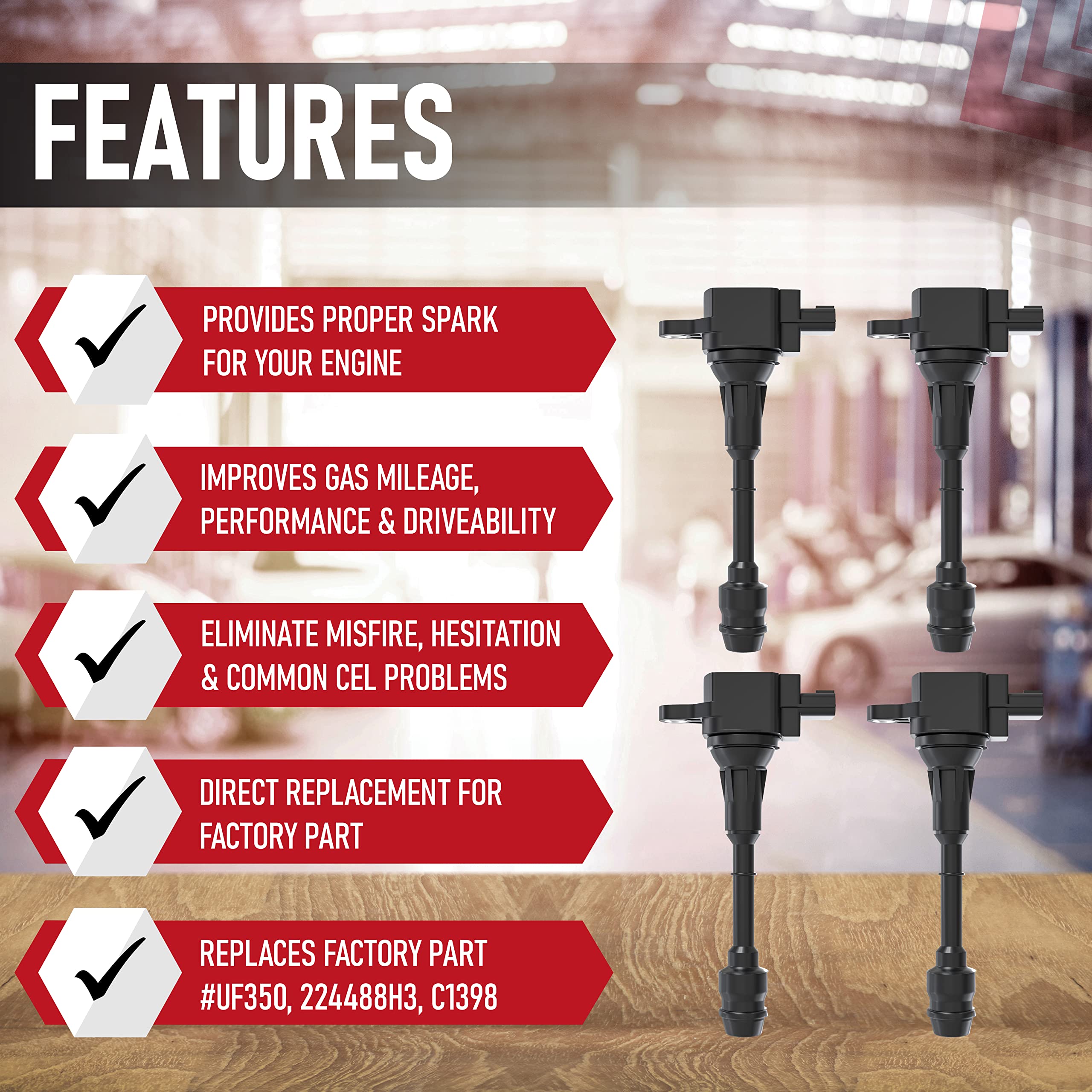 Ignition Coil Pack Set Of 4 - Compatible With Nissan Vehicles - 2002, 2003, 2004, 2005, 2006 Altima 2.5L, Sentra 02, 03, 04, 05,