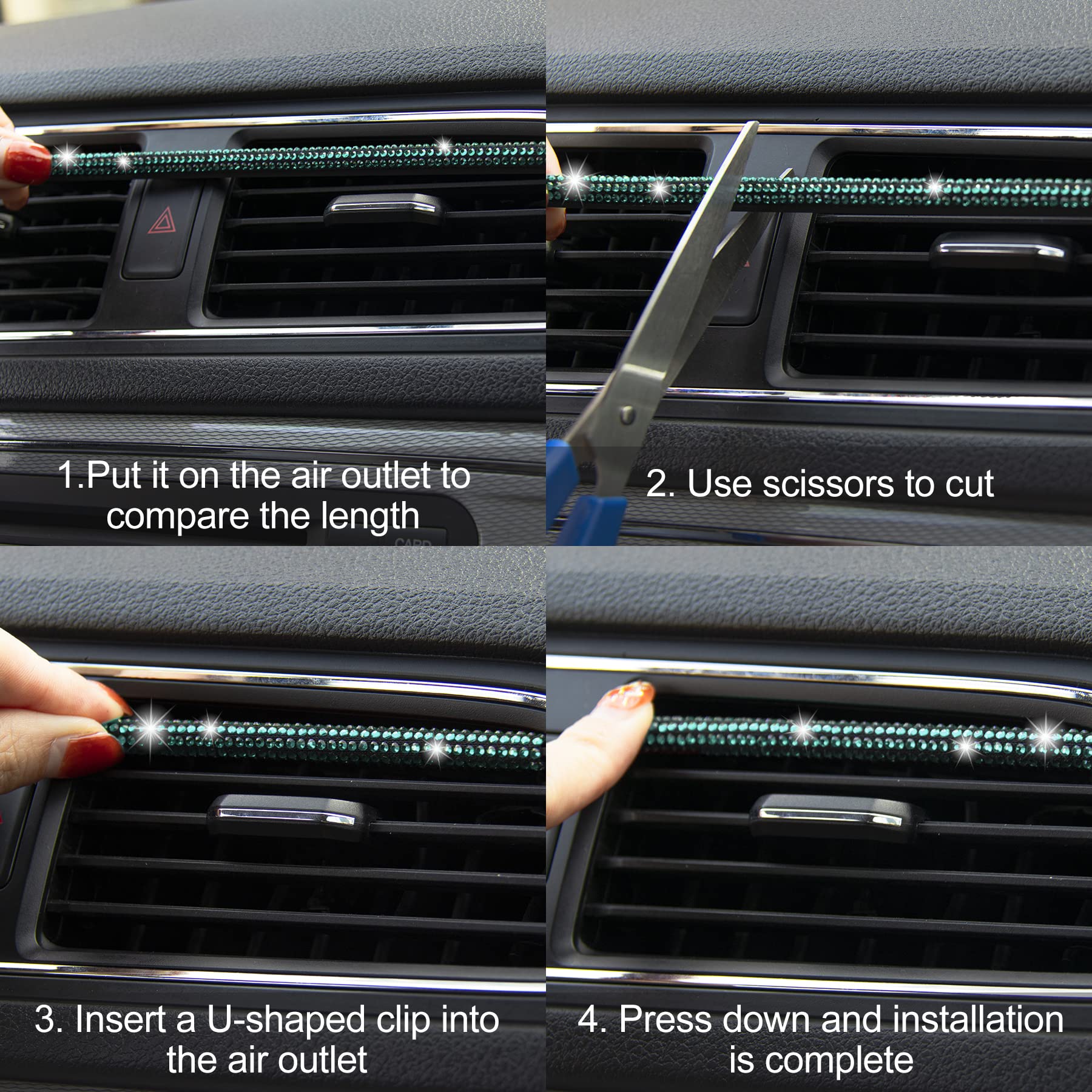 Livtee Bling Car Air Vent Outlet Moulding Trim, 10Pcs Car Air Conditioner Decoration Strip, Bling Rhinestone Diamond Car Interior Accessories For Women And Teens, Blue