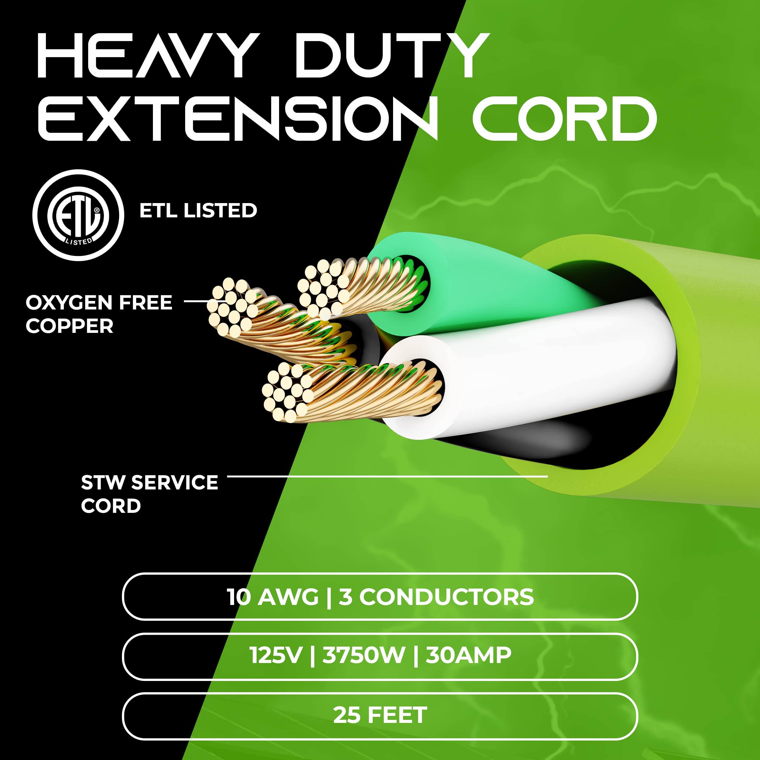 Gearit 30-Amp Extension Cord For Rv And Auto, 125-Volt, 3-Prong, 10/3 Stw 10Awg Gauge 3C, Nema Tt-30P To L5-30R - Twist Locking