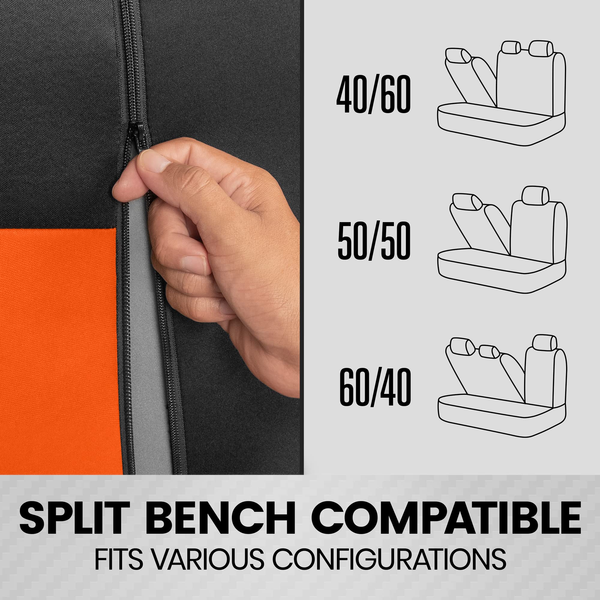Bdk Polypro Car Seat Covers Full Set In Orange On Black - Front And Rear Split Bench Seat Covers For Cars, Easy To Install Car Seat Cover Set, Car Accessories For Auto Trucks Van Suv