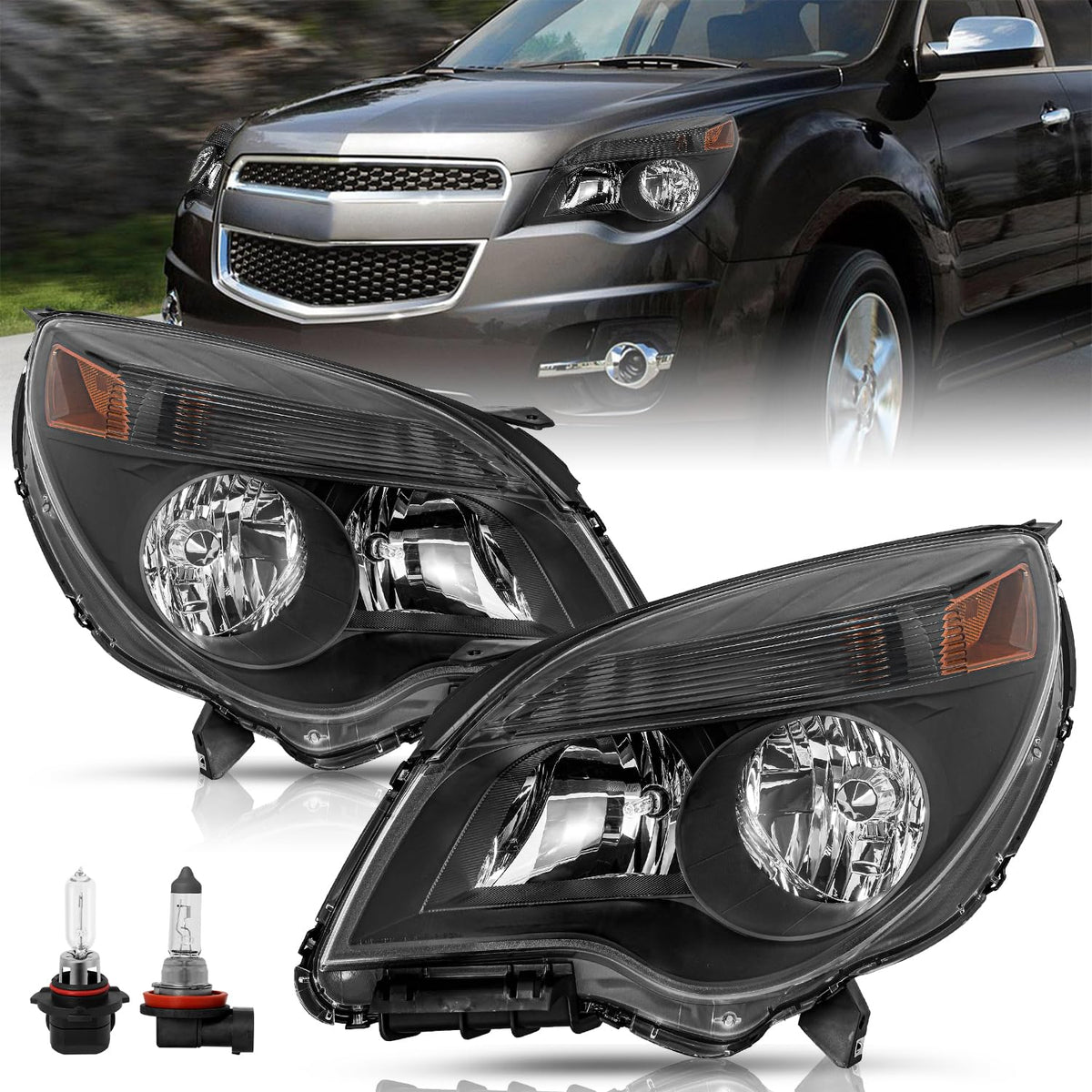 Tusdar Headlight Assembly Fit 2010-2015 Chevy Equinox Halogen Type Headlamp W/Bu WBCARB0CLRRCK3R