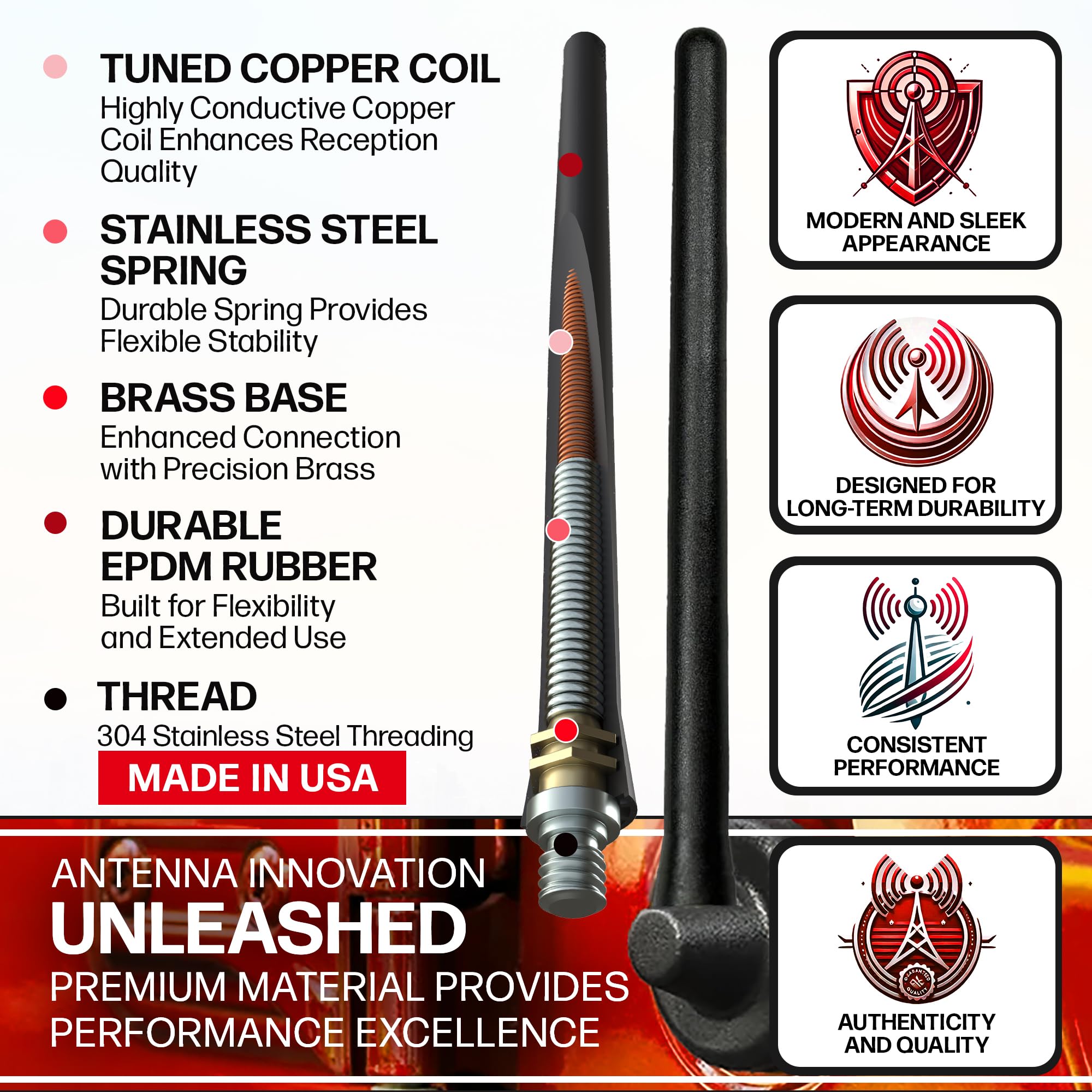 AntennaMastsRus - Short Rubber Antenna fits Jeep Wrangler JK - JL - Gladiator (2007-2024) - USA Stainless Steel Threading - The