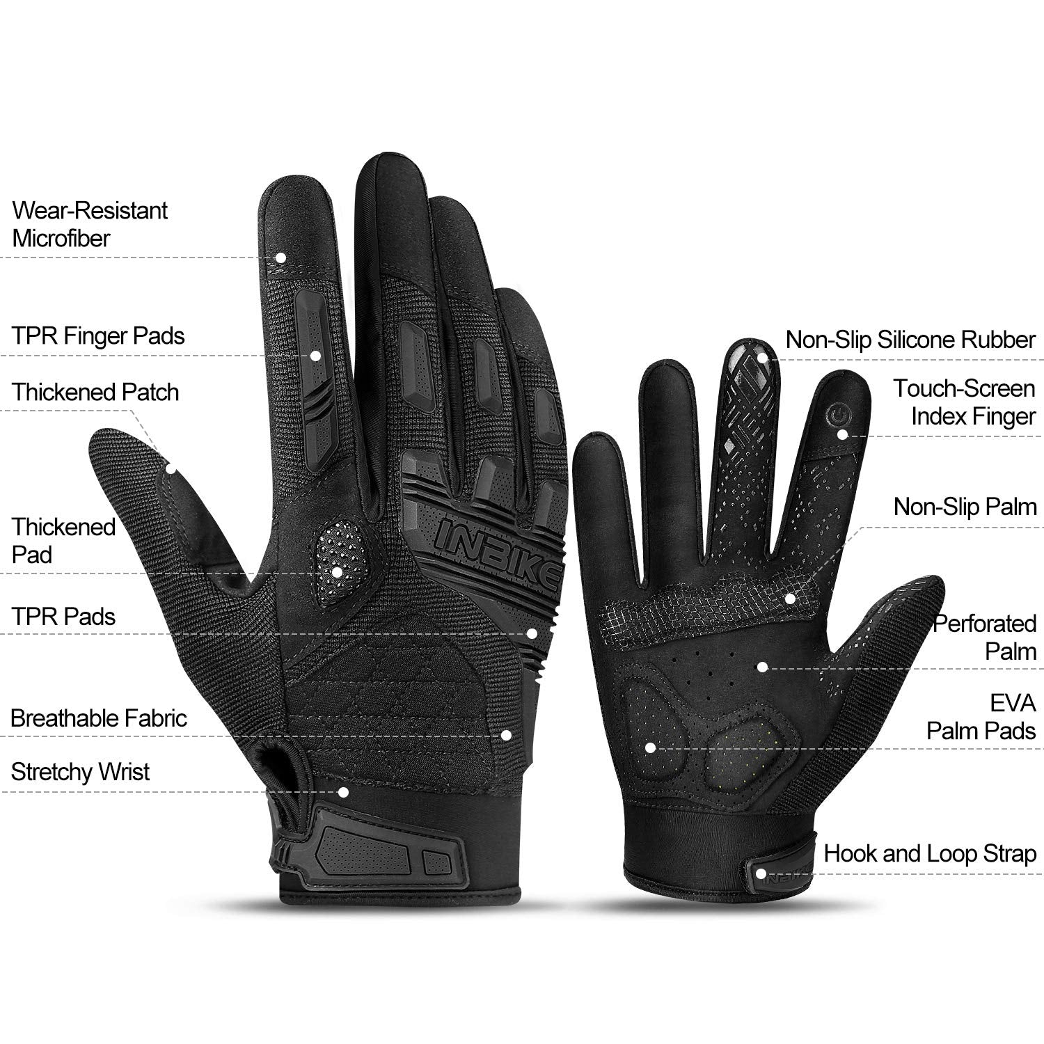 Inbike Mtb Mountain Bike Gloves Touchscreen With Thicken Eva Padded & Tpr Knuckle Protection For Bmx Mx Atv Motorcycle