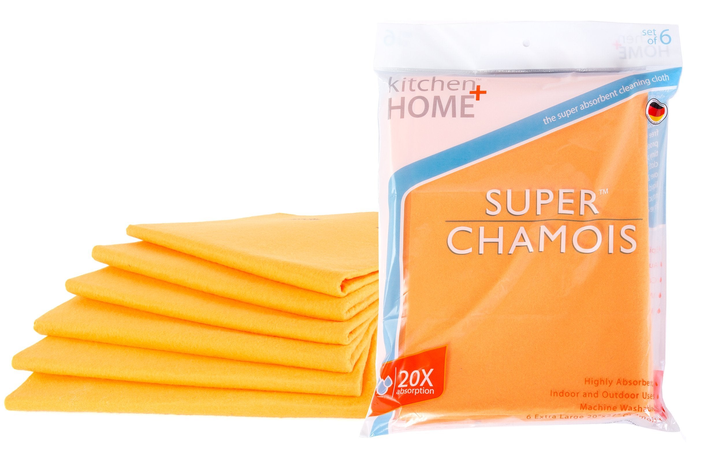 Super Chamois - Extra Large 20'' X 27'' Super Absorbent Cleaning Cloth - 6 Pack Orange Shammy - Holds 10X It'S Weight In Liquid