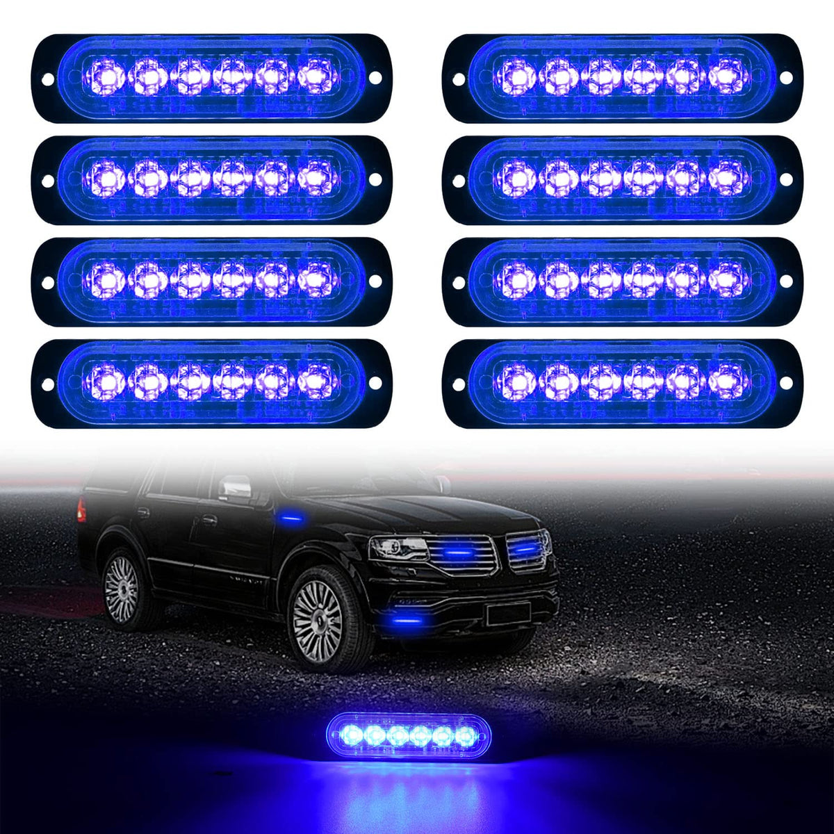 Dibms Led Emergency Strobe Lights Bar 8X Blue 6 Led Strobe Warning Emergency Flashing Light Caution Construction Hazard Light Ba