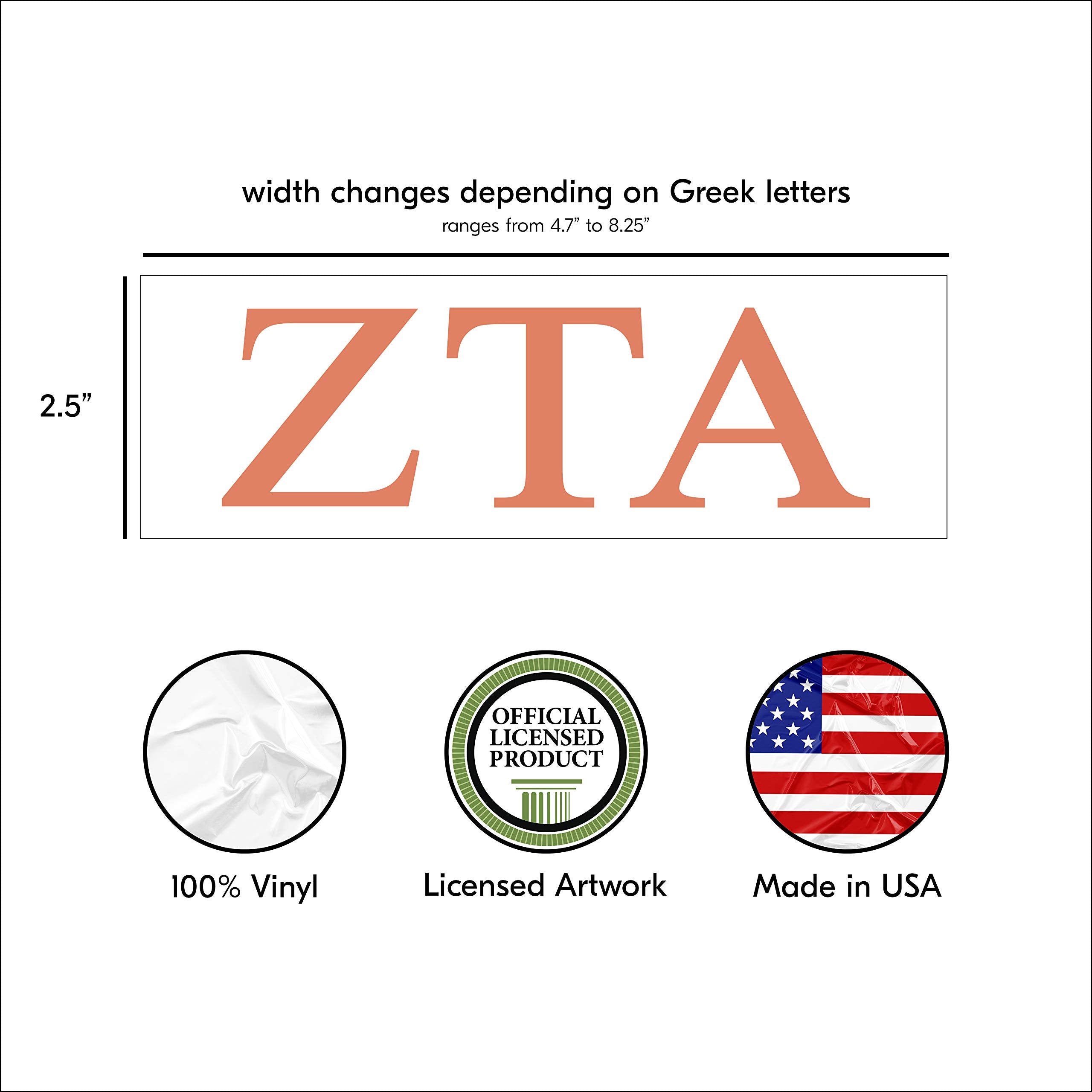 Pro-Graphx Zeta Tau Alpha Greek Sorority Sticker Decal, 2.5 Inches Tall, Coral