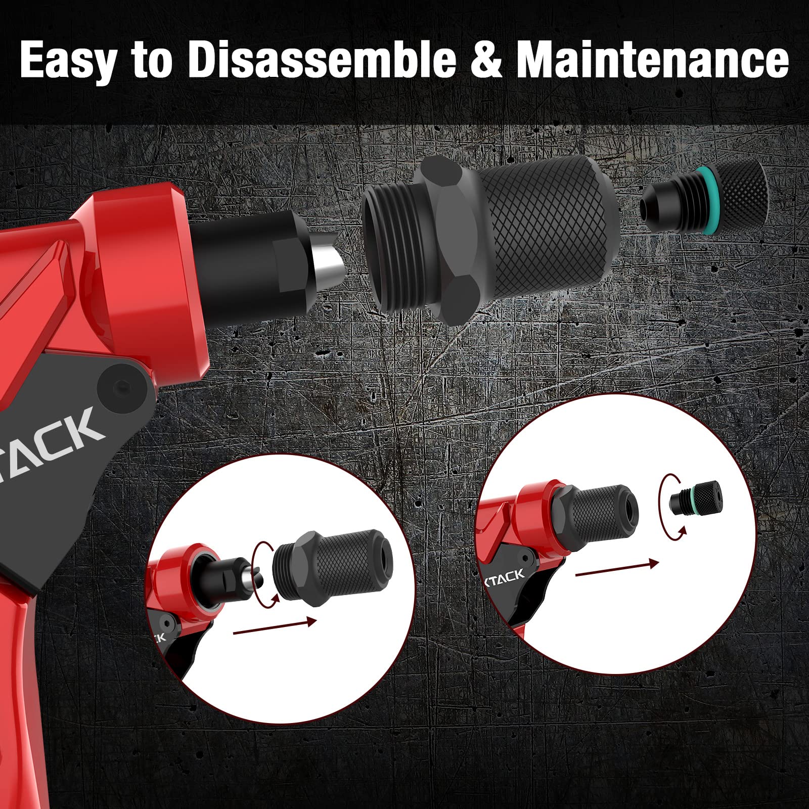 NEXTACK Rivet Gun Kit, Heavy Duty Pop Rivet Gun with 360 Degree swivel Head for Tight Space, 4 HSS Drill Bits, 200 Assorted Rive