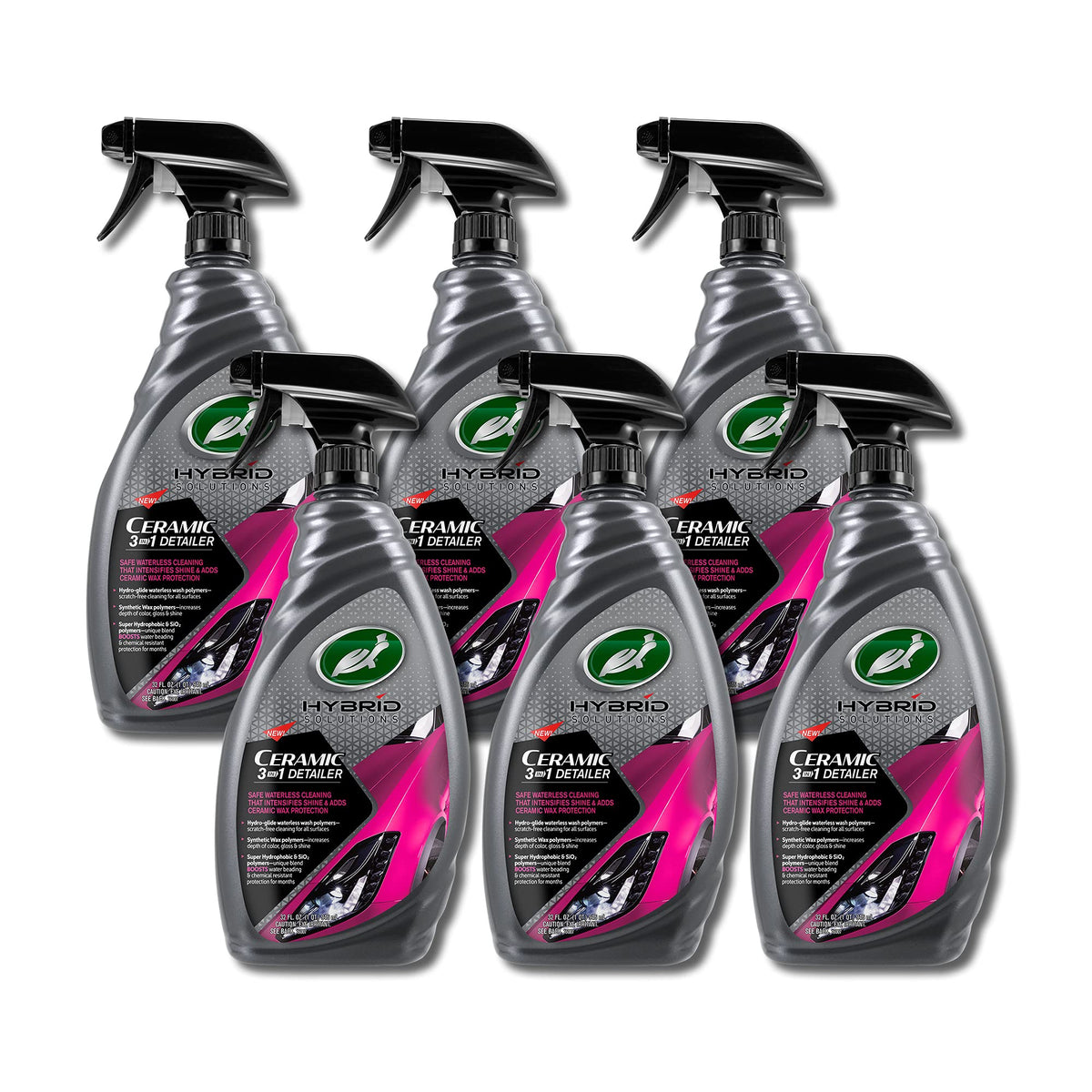 Turtle Wax 53413-6Pk Hybrid Solutions Ceramic 3-In-1 Detailer, Waterless Wash And Ceramic Wax Detailing Spray, Cleans Shines And