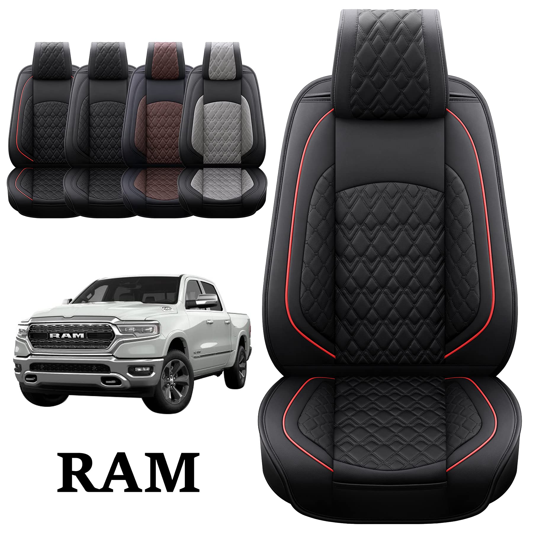 Jojobay Car Seat Covers For Dodge Ram 2 Pcs Front,Fit Ram 2009-2025 1500/2500/3500 Pick-Up Truck,Crew,Regular,Quad,Mega Cab,Wate