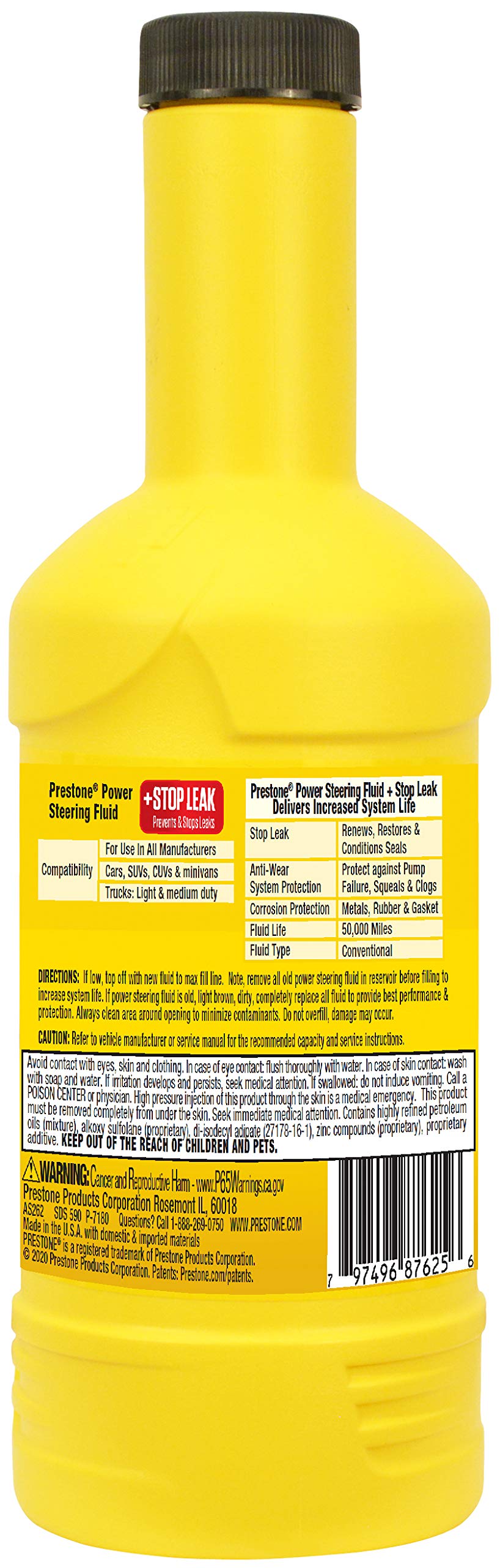 Prestone As262-12Pk Power Steering Fluid With Stop Leak - 12 Oz, (Pack Of 12) , Yellow