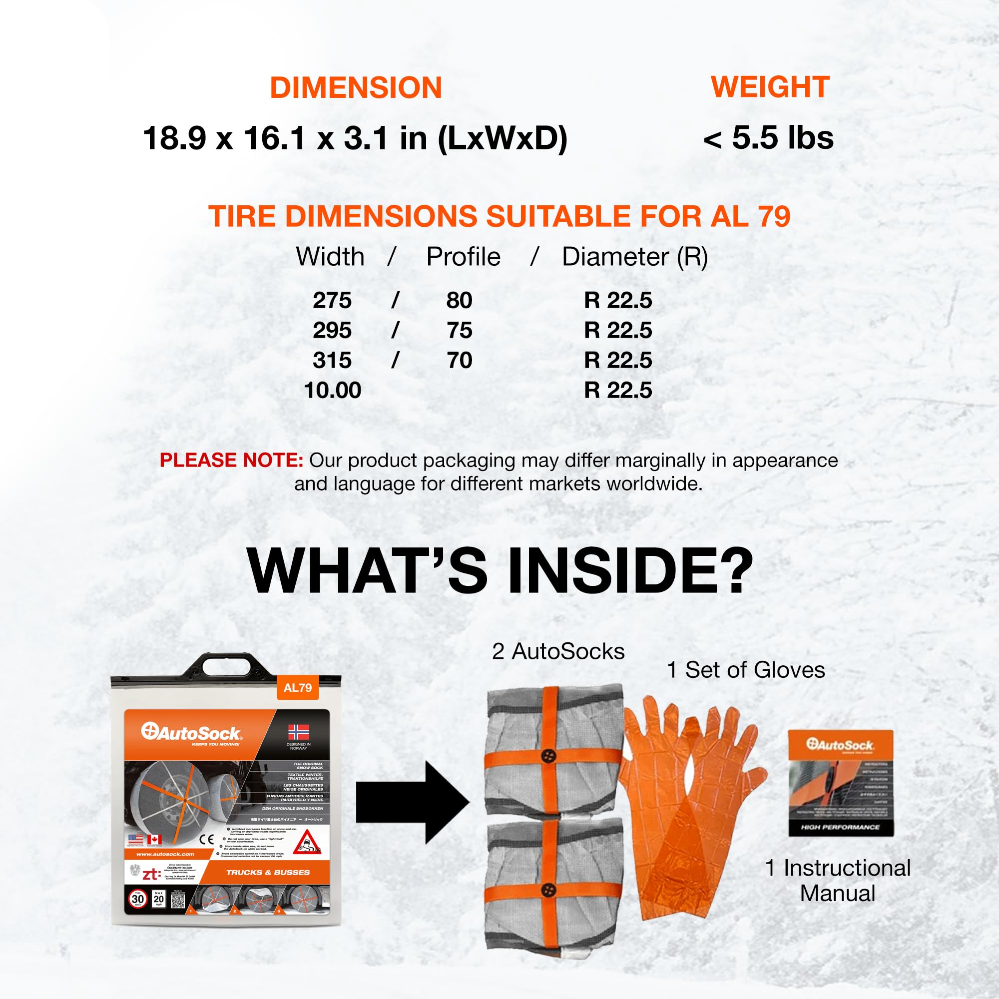 AUTOSOCK Snow Socks for Commercial Vehicles & Trucks, AL79, Polyester, Pack of 2