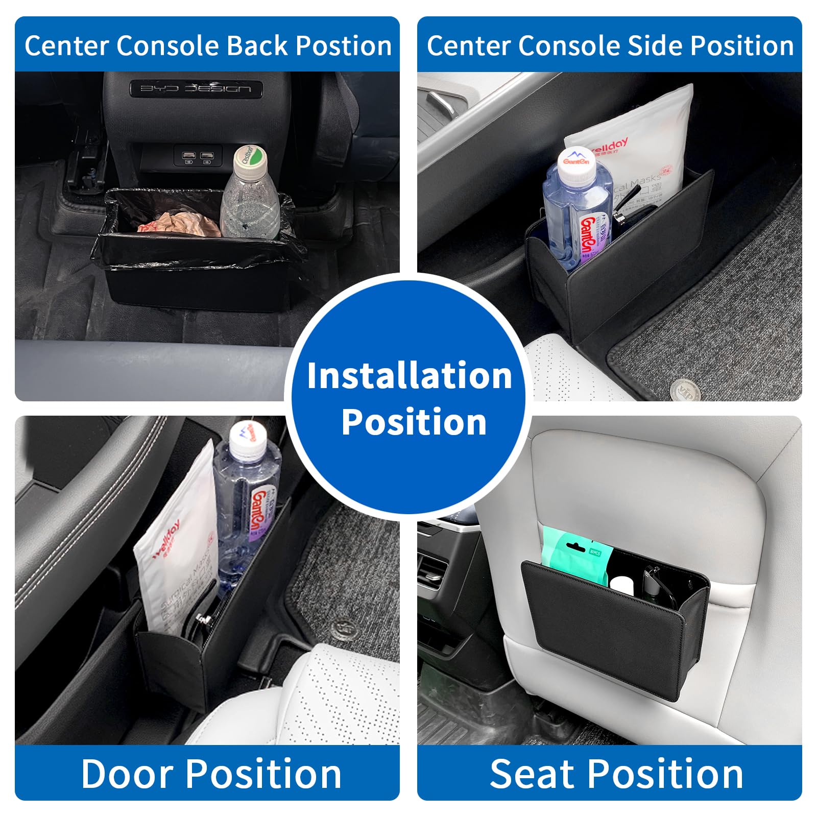 Huwande Car Trash Can Multi-Function Garbage Can,Mini Car Trash Bin,Leather Car Organization Bag Back Seat (Black) Fjljt