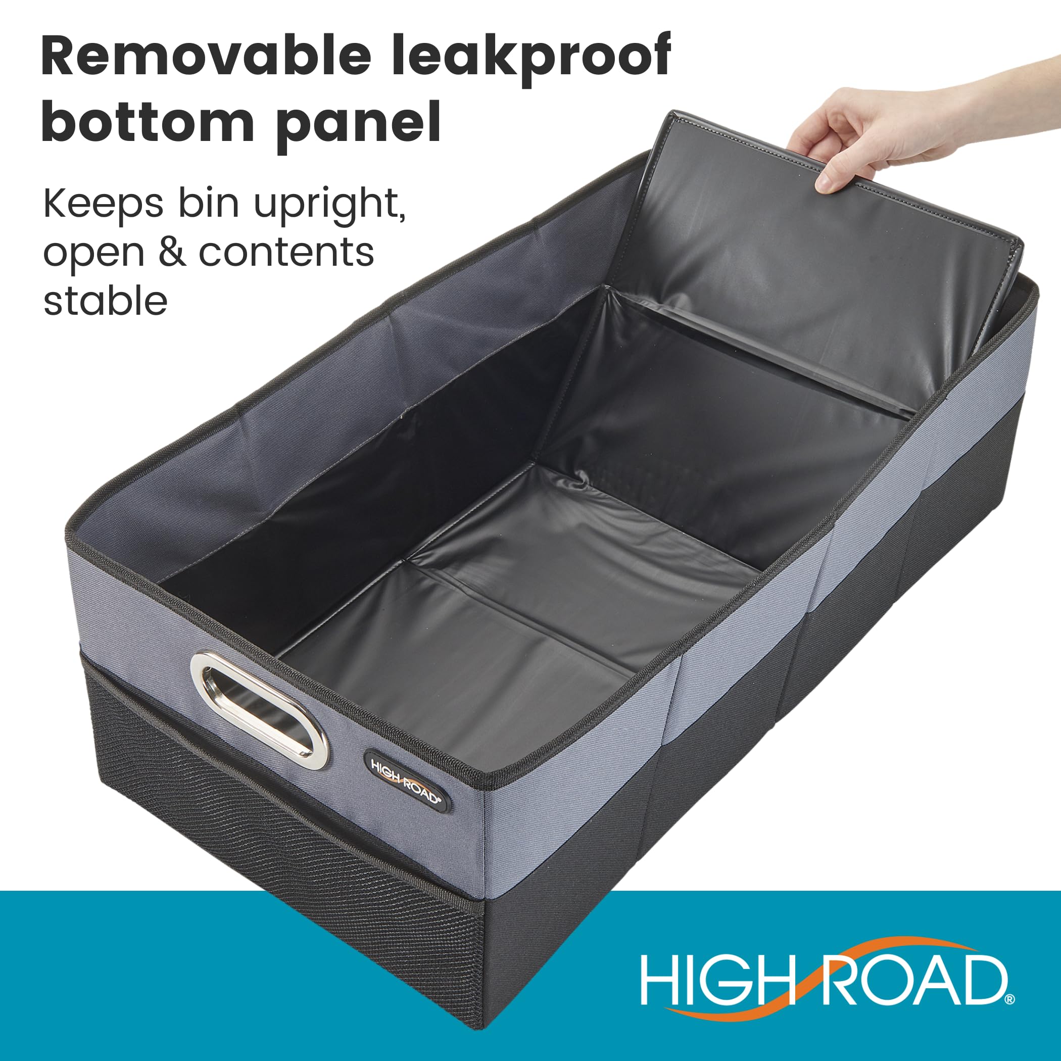 High Road Cargocube Car Storage Bin - Leakproof Car Trunk Storage Organizer With Metal Handles And Front Mesh Pocket, 12X24 Inch