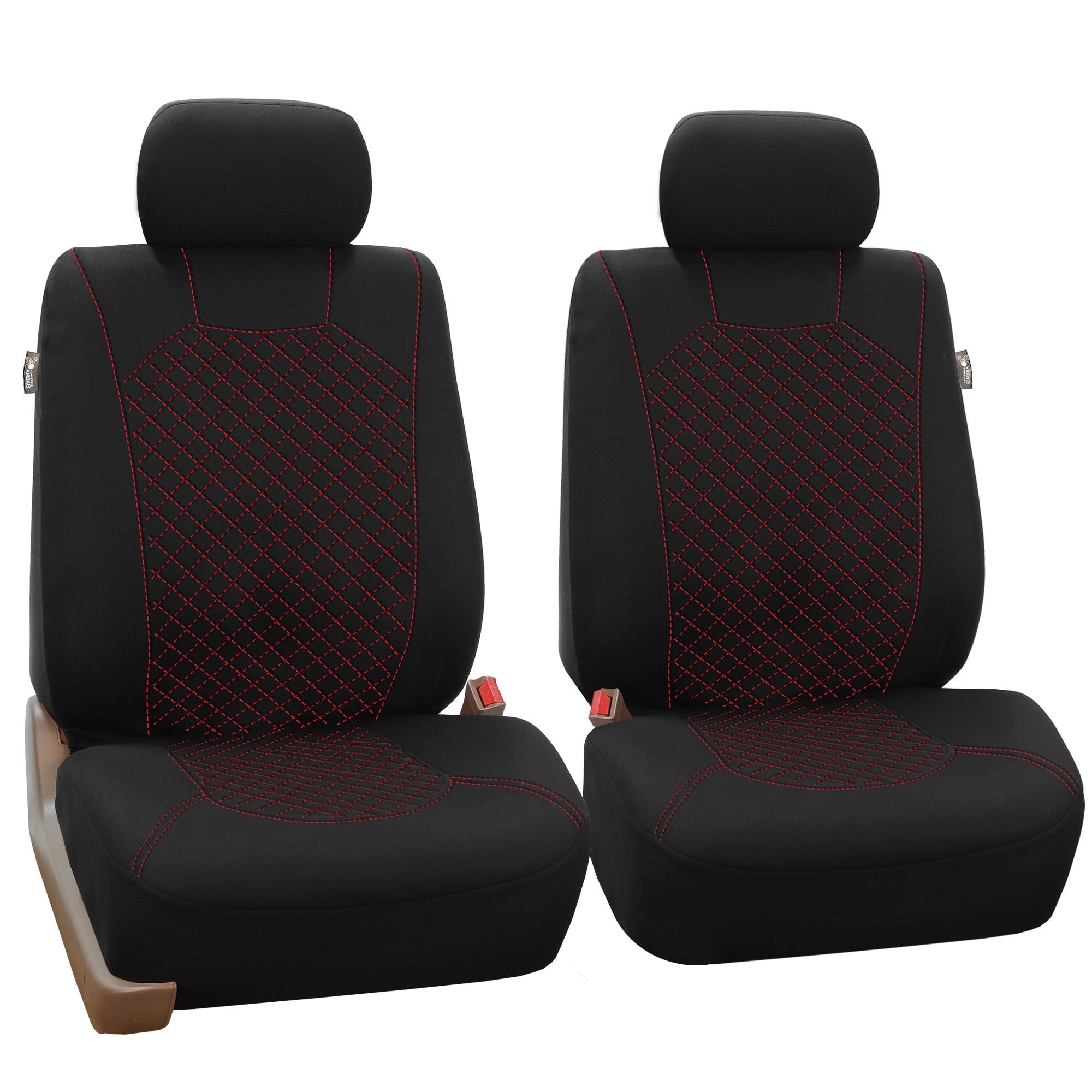 Fh Group Car Seat Covers Front Seats Only Quilted Flat Cloth Red Black Combo Non-Slip Dash Grip Pad, Airbag Compatible Universal