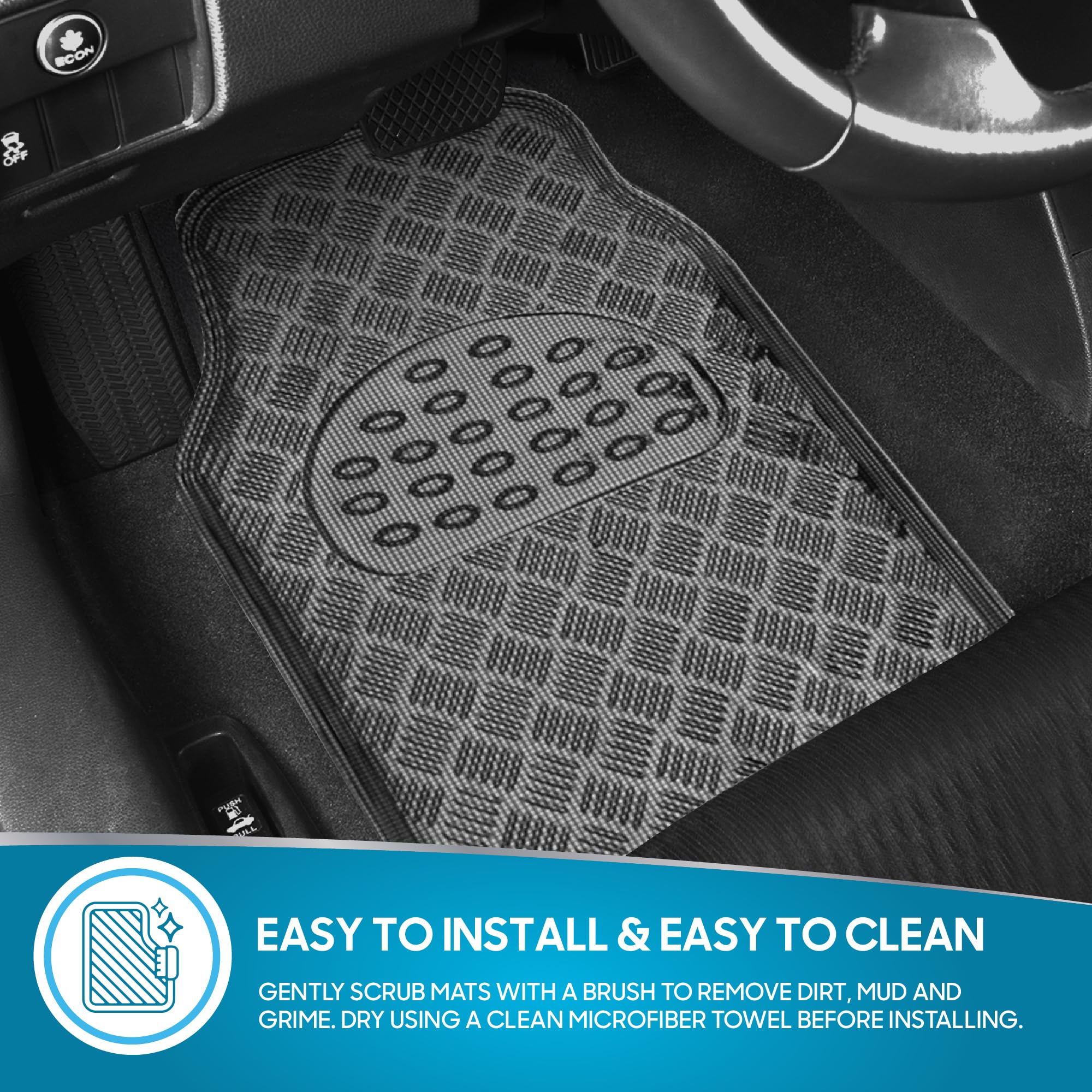 Bdk Universal Fit 4-Piece Set Metallic Design Car Floor Mat - Heavy Duty All Weather With Rubber Backing (Carbon), Mt-642-Cb
