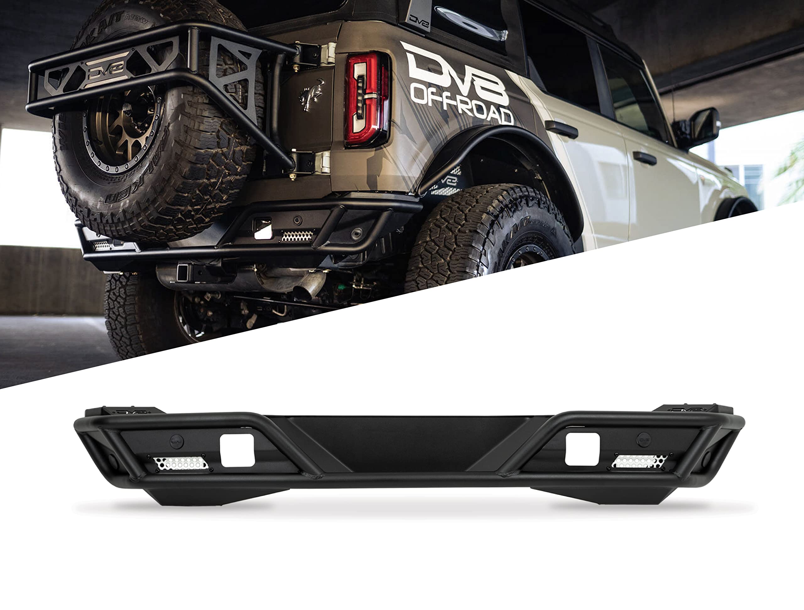 Competition Series Rear Bumper For 2021-2024 Ford Bronco | Fits Up To 37” Spare Tire | Mounts Two Light Mounts That Fit 3” Light Pods | Low Profile | Dv8 Offroad
