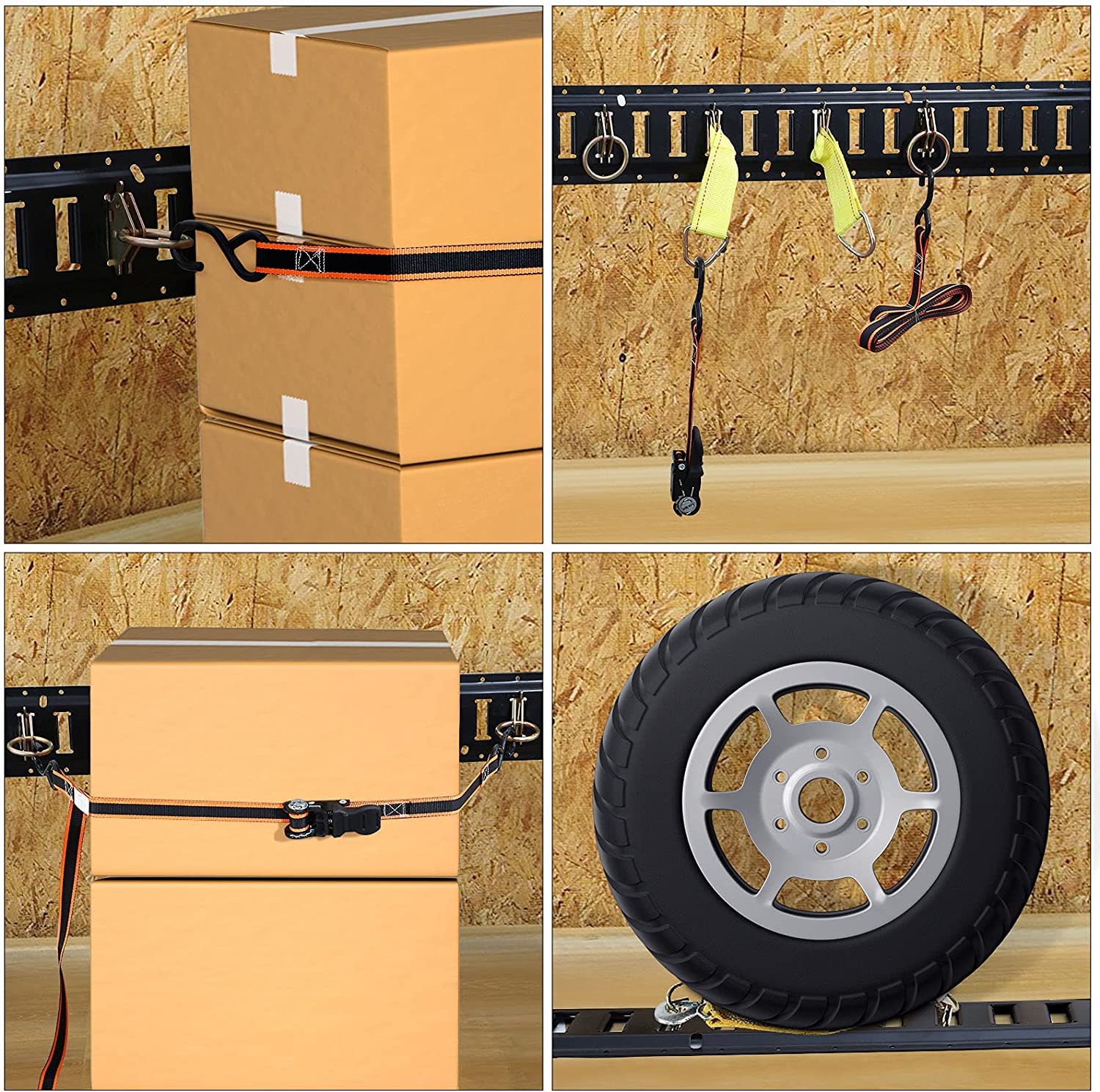 Trekassy 8Ft E Track Tie-Down Rail Kit, 4 Pack 8' Etrack Rails With 16Pcs E-Track Accessories Including 8 Steel O-Ring Anchors A