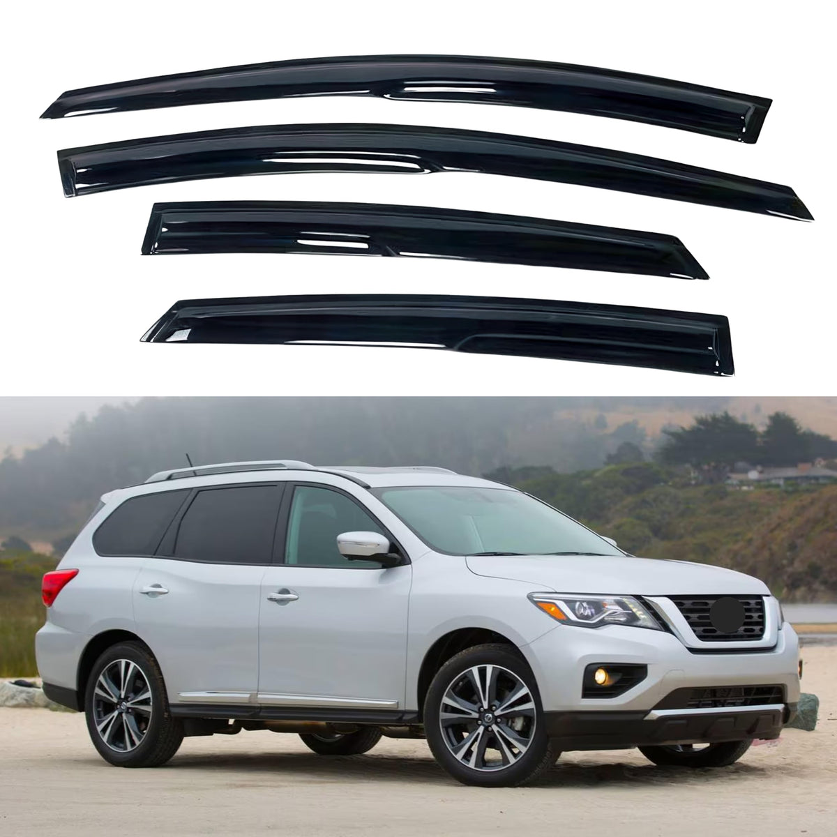 Ig Window Visor For Nissan Pathfinder 2013-2021, Rain Guard Tape-On Extra Durable Sun Wind Side Vent Window Deflector Mugen Styl