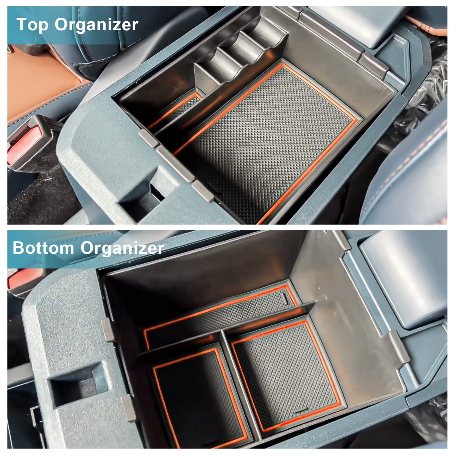 Cdefg For 2022 2023 2024 Maverick Pickup Truck Center Console Organizer Tray 2022 2023 2024 Maverick Armrest Trays Storage Box Coin Container 2022-2024 Maverick Truck Accessories, 2-Pack(Orange Trim)