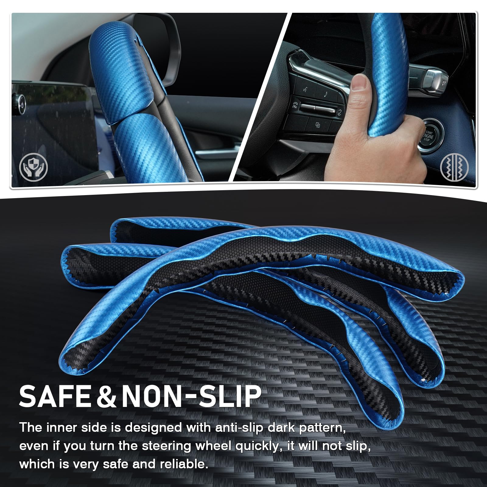 3 Piece Carbon Fiber Steering Wheel Cover, Car Steering Wheel Cover For Men/Women, Anti-Slip, Comfortable Grip, Durable, Univers