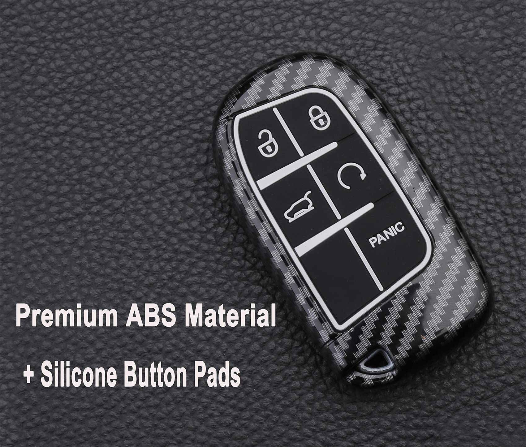 Key Fob Cover Case For Jeep Grand Cherokee Renegade Chrysler 200 300 Dodge Ram Durango Charger Challenger Journey Dart Fiat 5 Buttons Keyless Entry Remote Case Holder Abs Carbon Fiber Pattern (Black)