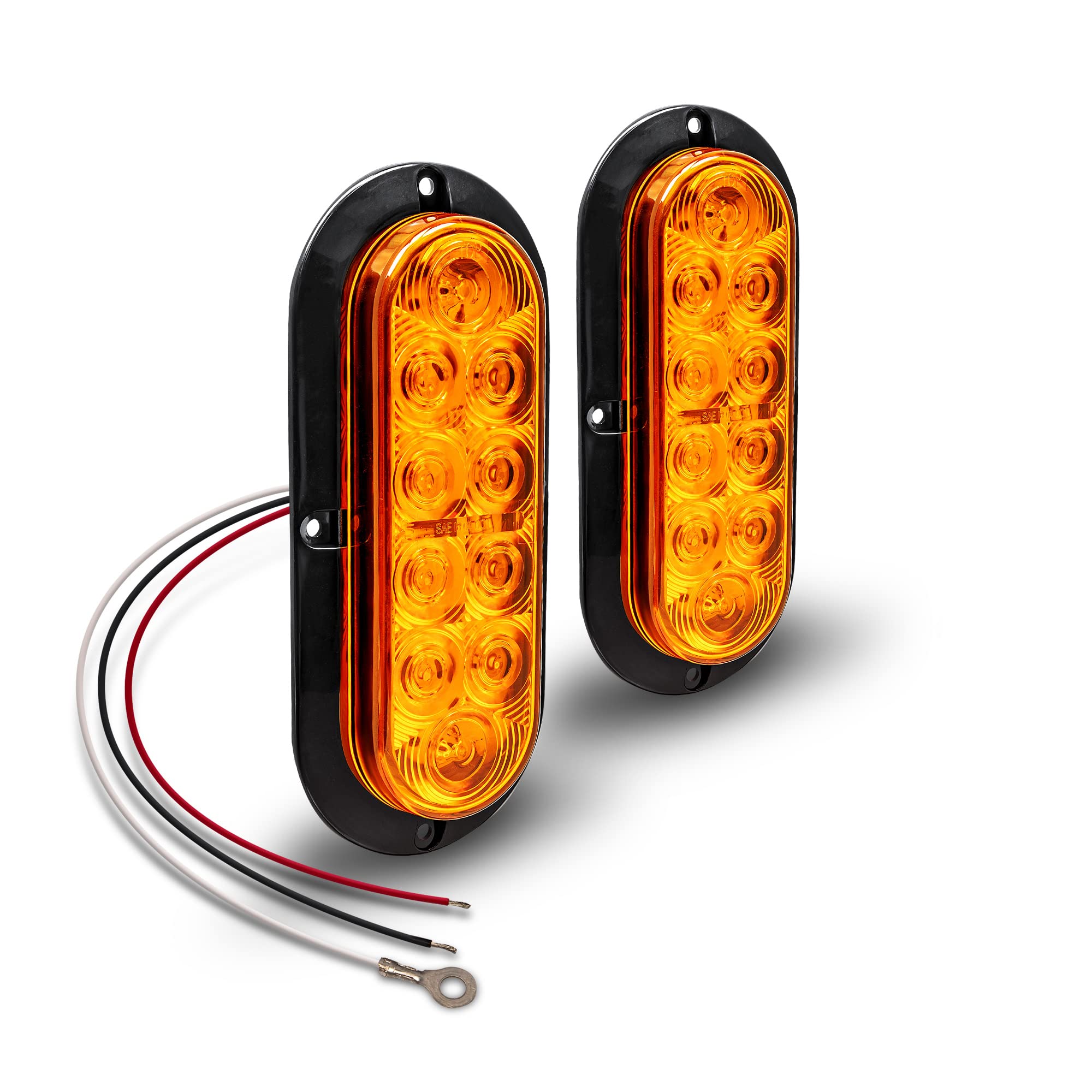 2pc 6 inch Amber Oval LED Trailer Tail Light Kit DOT FMVSS 108] SAE I6P] Surface-Mount] IP67 Waterproof] Park & Turn Signal] Mar