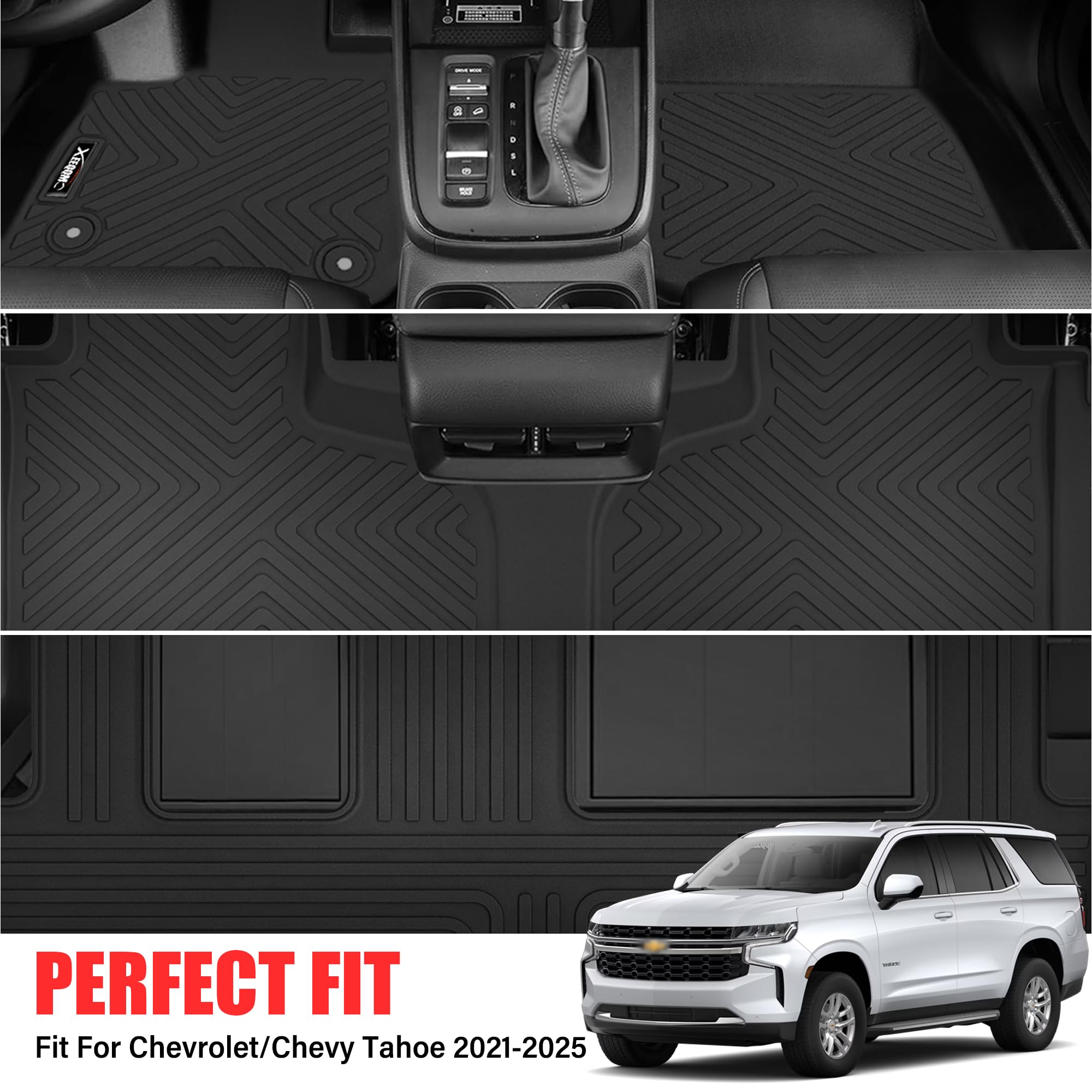 Floor Mats For 2021-2024 Chevrolet/Chevy Tahoe/Gmc Yukon 7 Seater With Trunk Mat All Weather Tpe Rubber Cargo Liner Full Set For