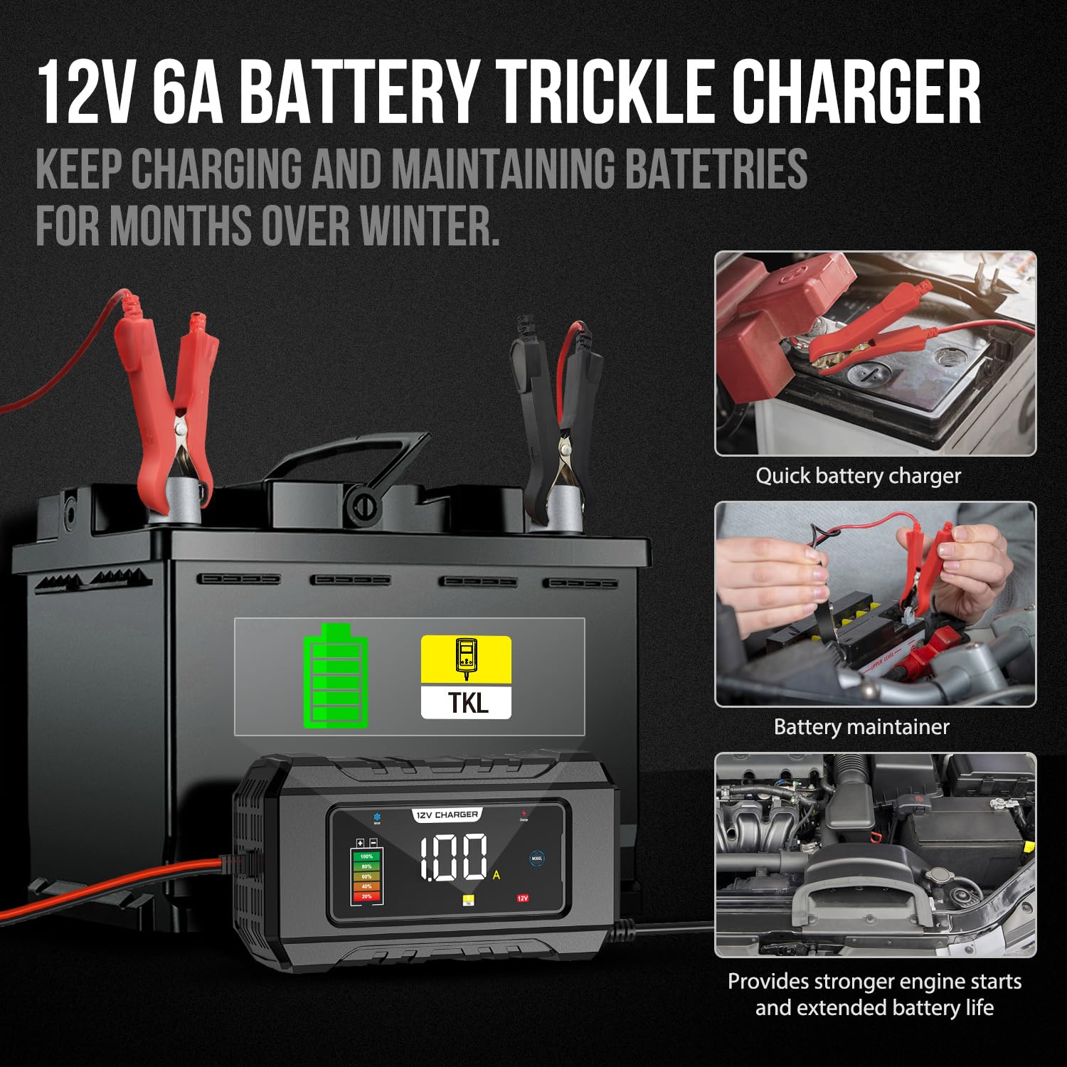 Nexpeak Nc101 Pro 6-Amp Battery Charger, 12V Smart Car Battery Trickle Charger Portable 8-Stage Automotive Battery Charger Maintainer W/Temp Compensation For Car Truck Motorcycle Lawn Mower Boat