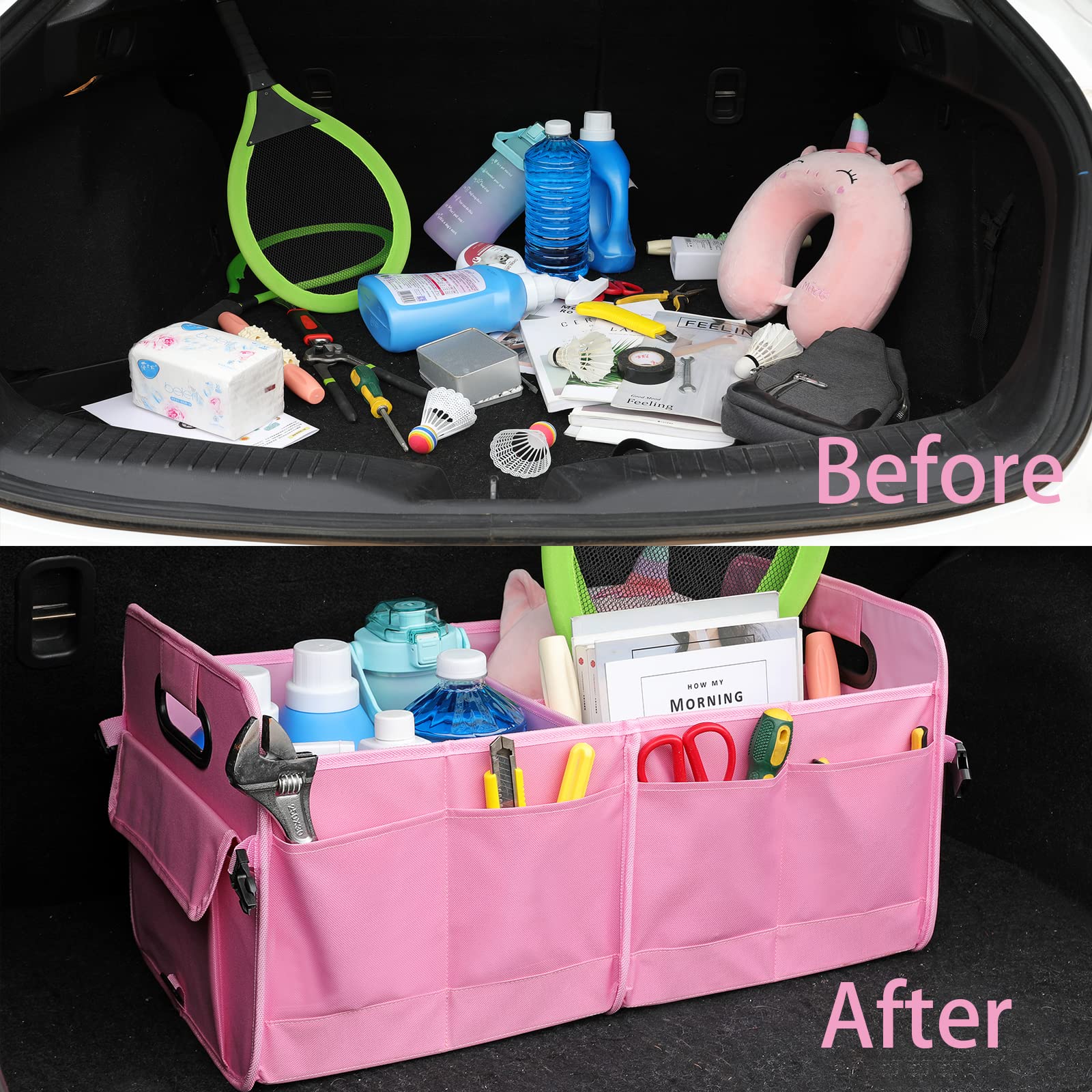 Aokjoy Car Trunk Organizer - Collapsible Multi Compartment Storage With Adjustable Straps For Suv