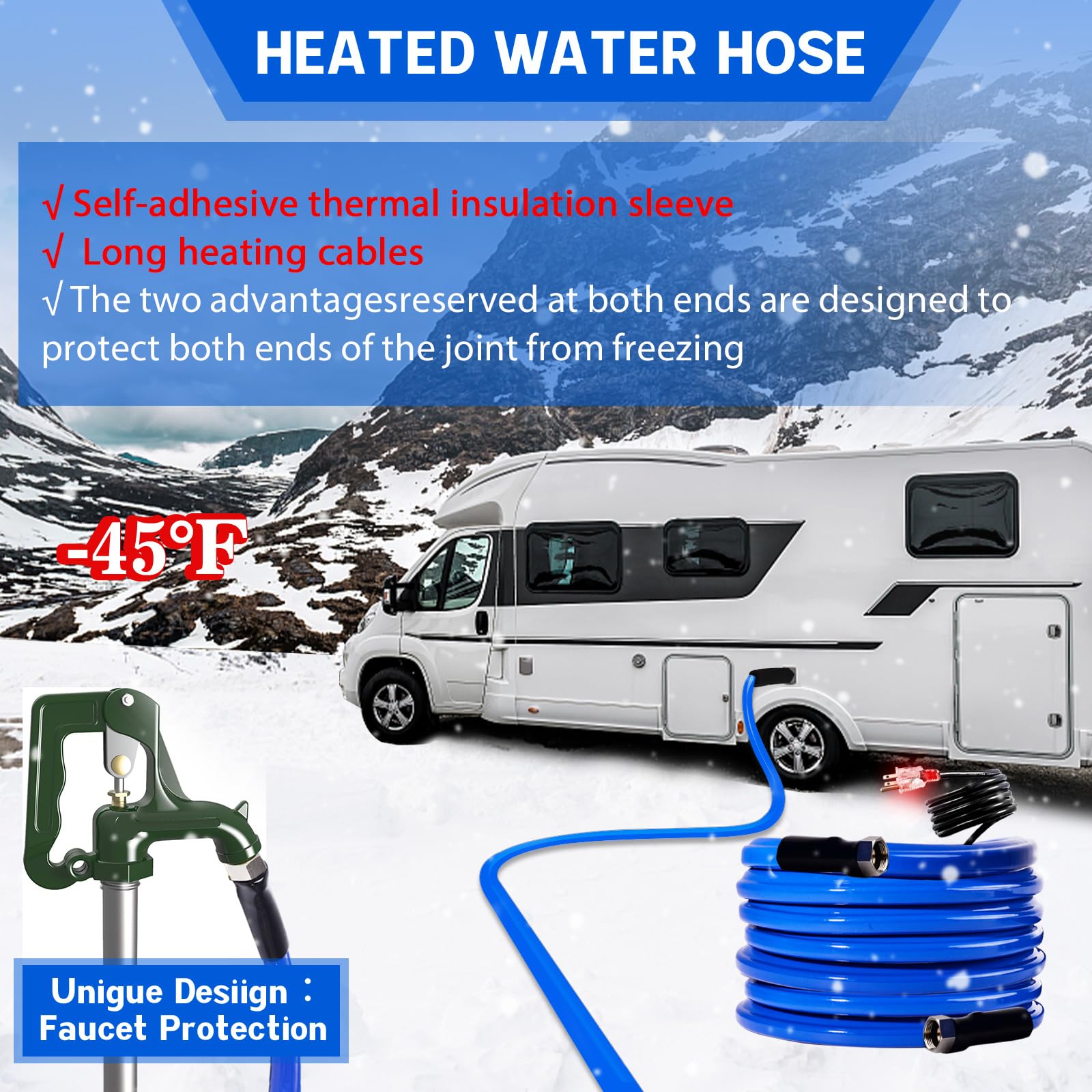 30Ft,15Ft, Heated Water Hose For Rv,-45 ? Antifreeze Heated Drinking Garden Water Hose?Electrically Heated Garden Hoses, Rv Acce