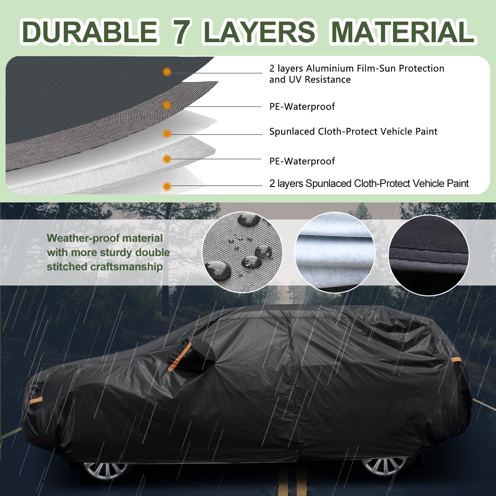 Seazen 7 Layers Suv Car Cover Waterproof All Weather, Heavy Duty Car Cover For Automobiles With Zipper Full Exterior Cover Outdo